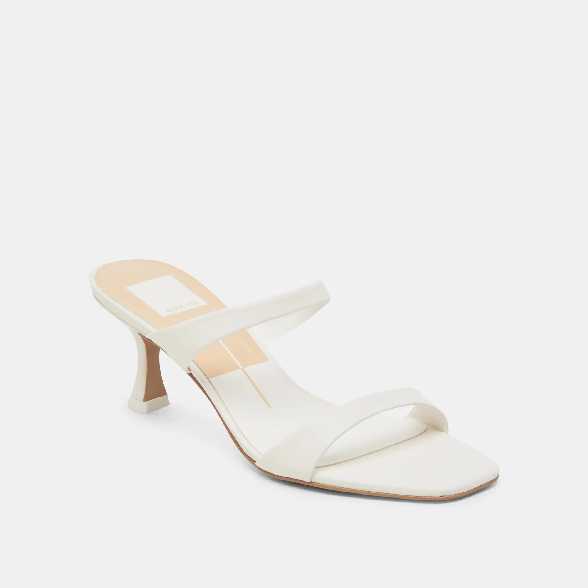 GENORA WIDE HEELS WHITE LEATHER Bejeweled Heels