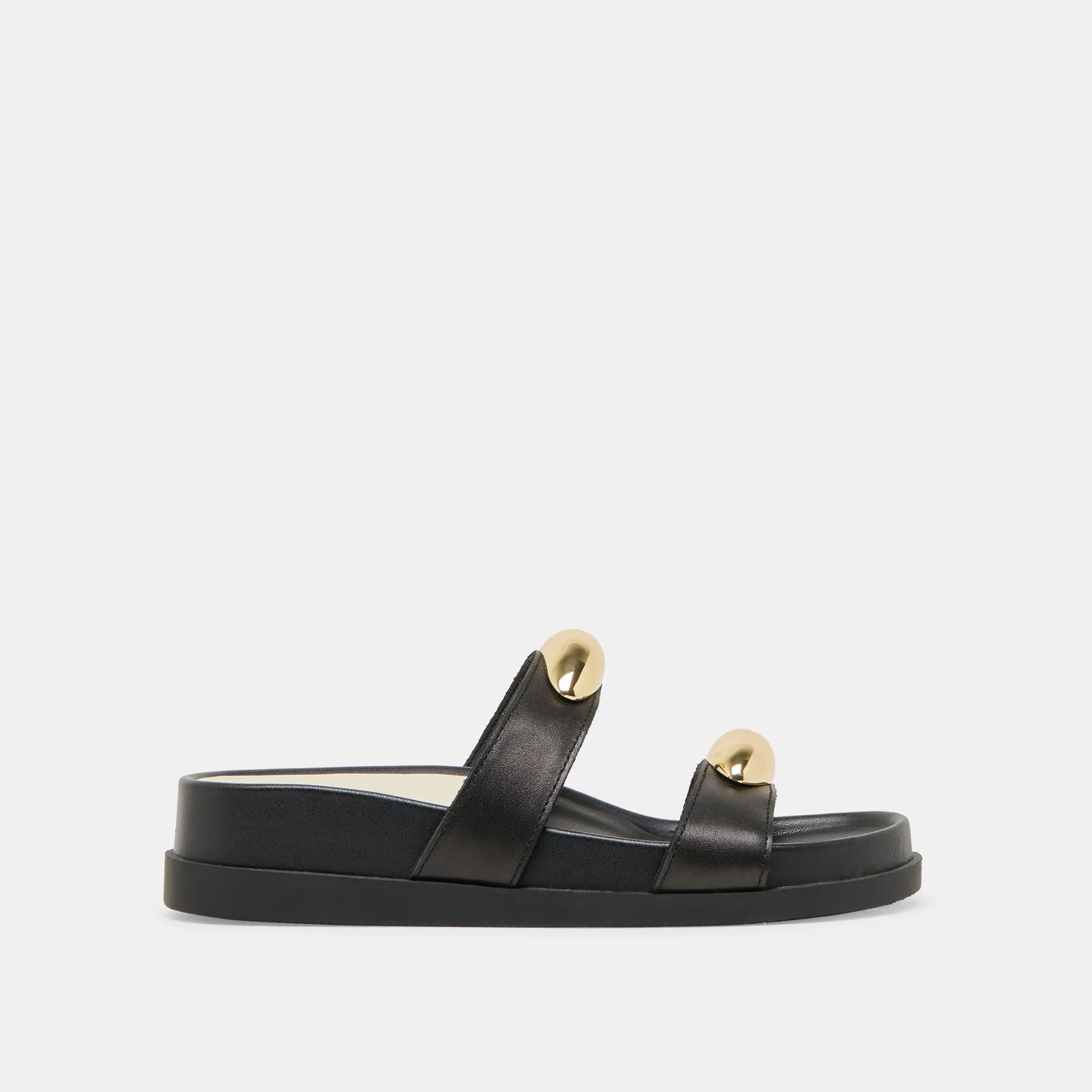SATINE SANDALS BLACK LEATHER Sunday Vibe Quick Buckle