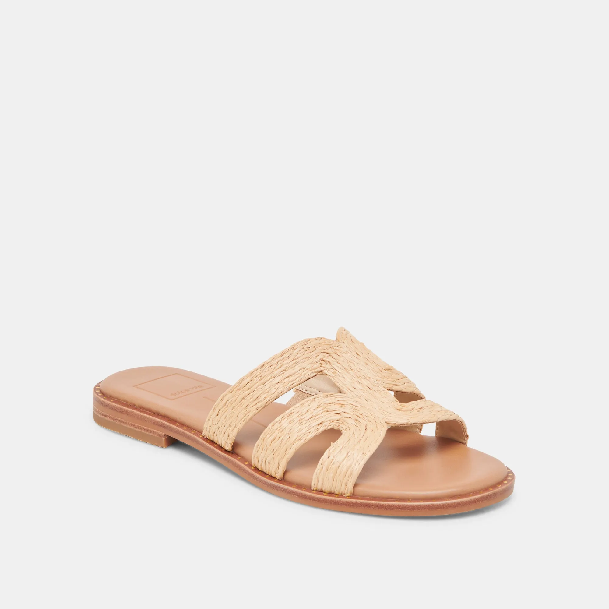 EMON WIDE SANDALS LT NATURAL RAFFIA Stud Detail morning run