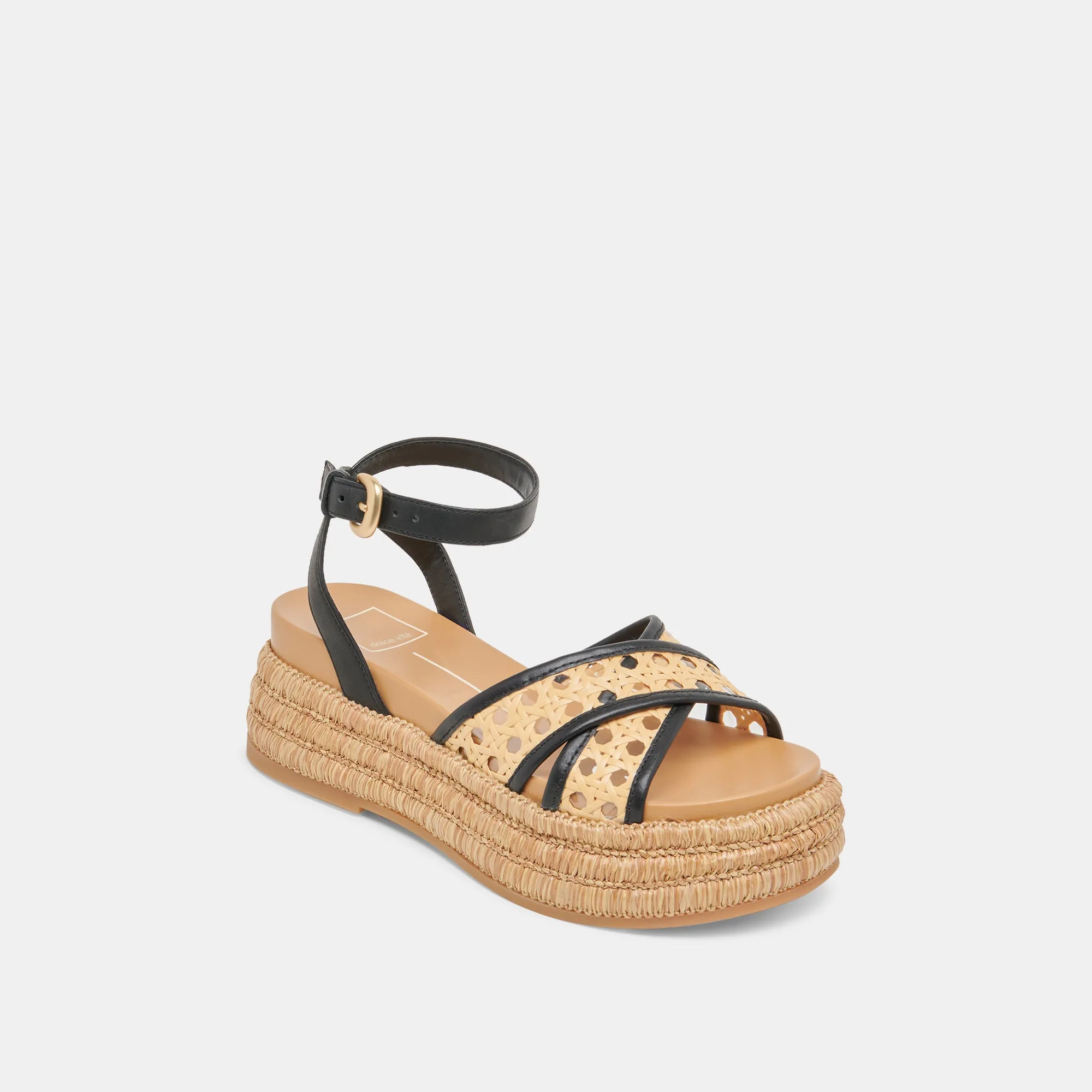 WRILEY SANDALS BLACK WOVEN RAFFIA Light Touch