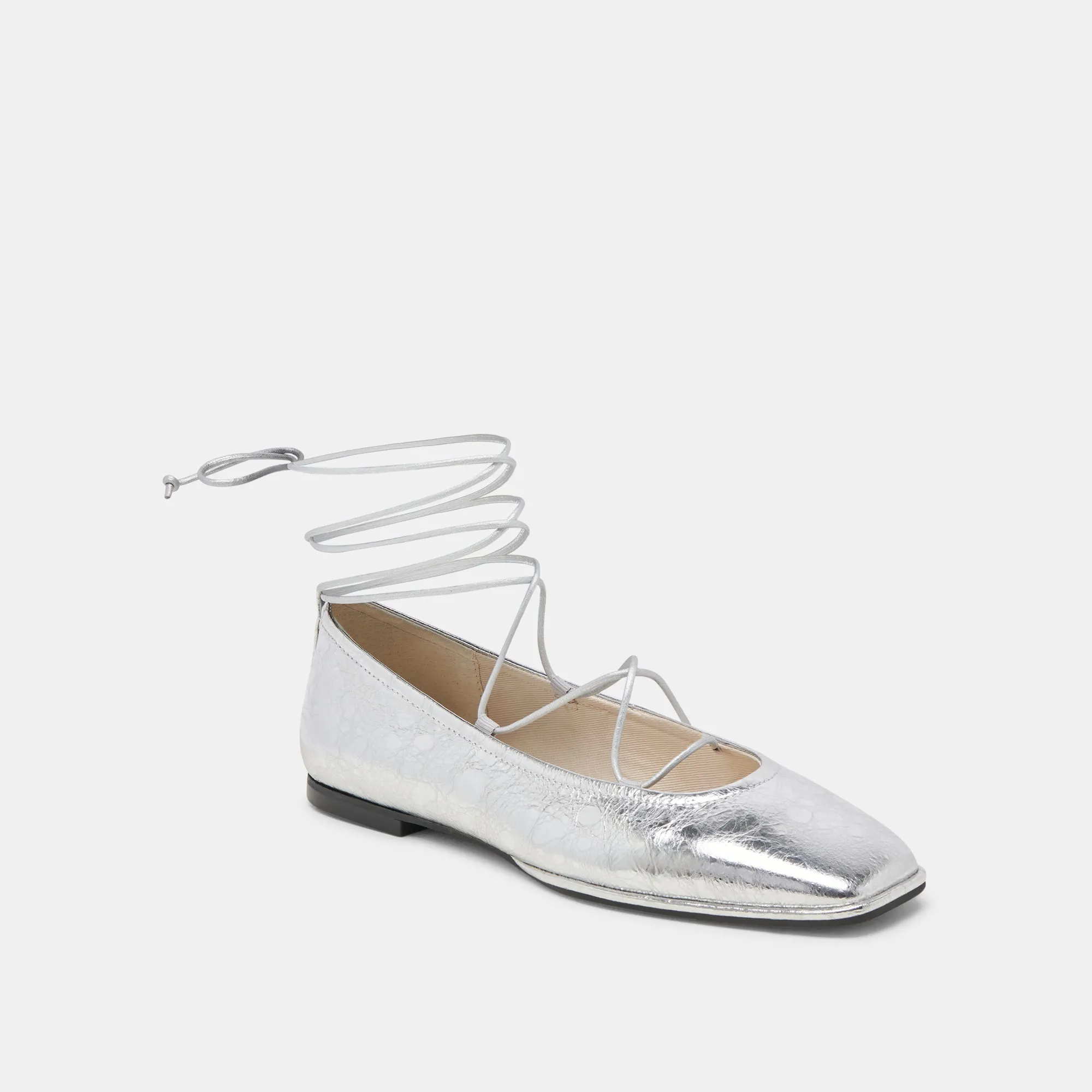 Slip Resistant Soles Ring Glow RYDER BALLET FLATS SILVER DISTRESSED LEATHER