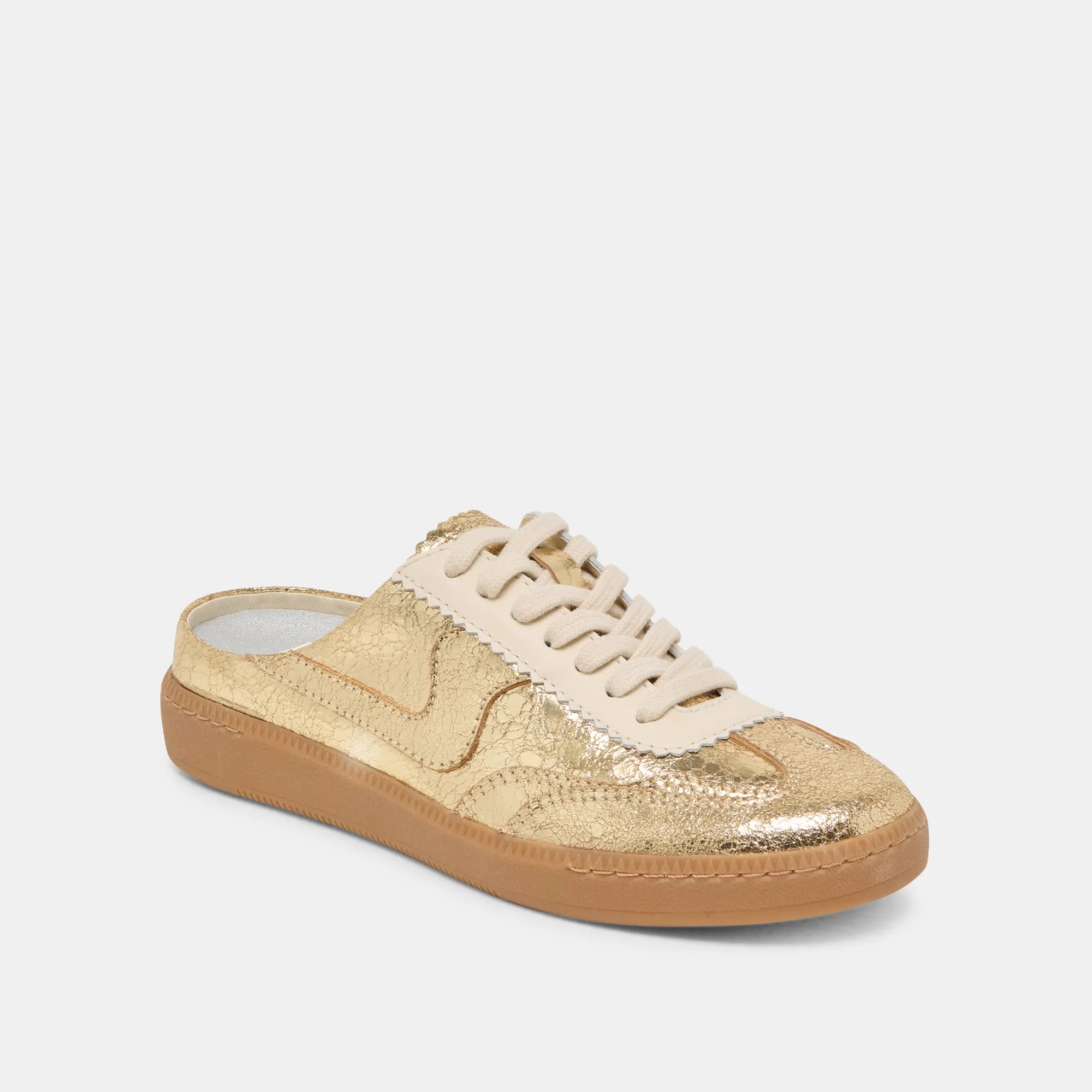 NOTICE SLIDE SNEAKERS GOLD DISTRESSED LEATHER Skate Cool Bounce Edge