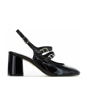 Contoured Footbed Fall Heels BRESLEY DARICK BLACK PATENT
