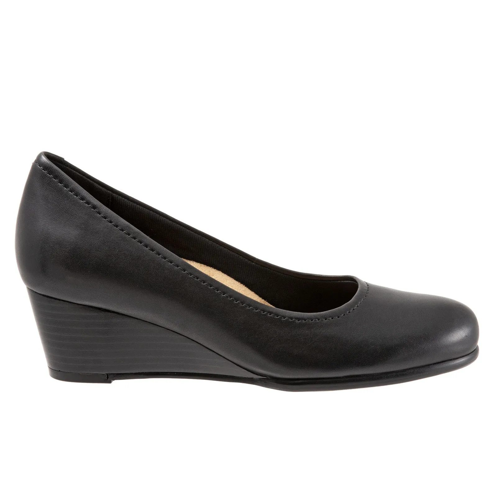 Custom Heels Court Trotters Winnie T1965-001 Womens Black Narrow Leather Wedges Heels Shoes