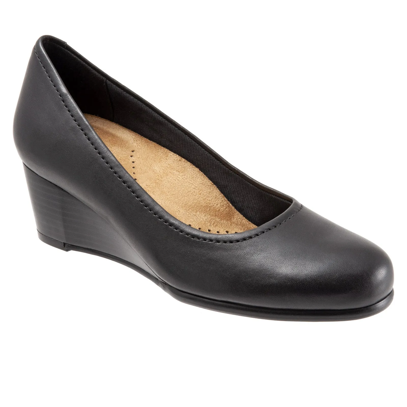 Comfortable Padding Trotters Winnie T1965-001 Womens Black Narrow Leather Wedges Heels Shoes
