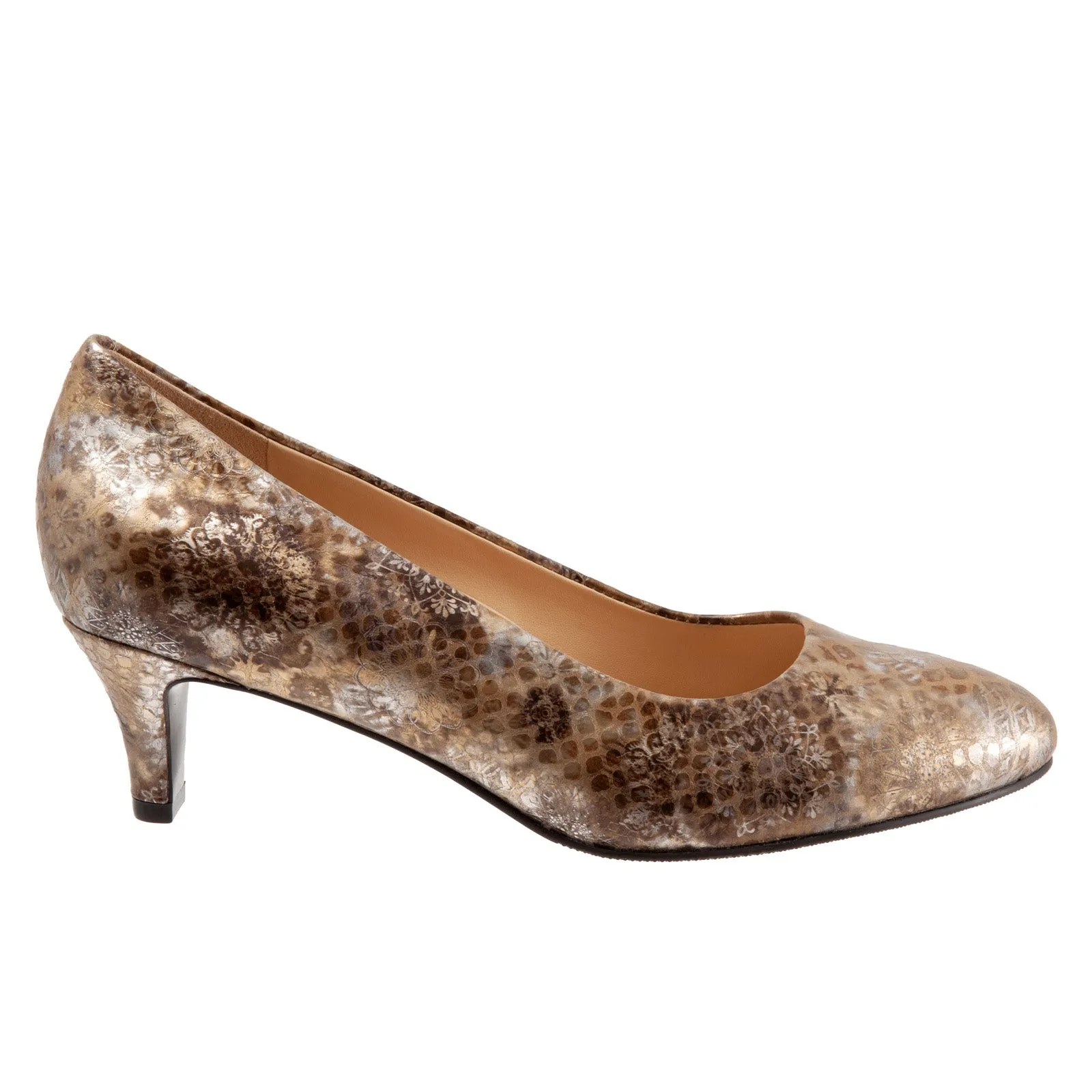 Trotters Fab T1905-263 Womens Gold Wide Leather Slip On Pumps Heels Shoes Energy return Classic Design