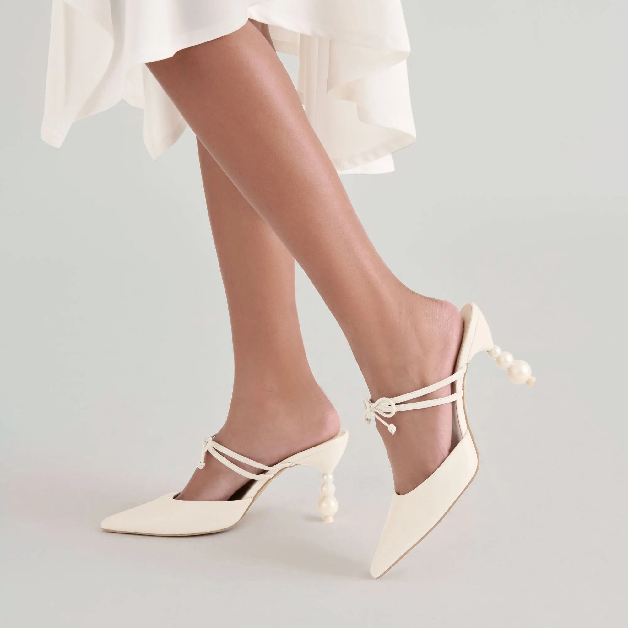 Peep Toe Sandals for Party KLAIRE PEARL HEELS TRUE WHITE LEATHER