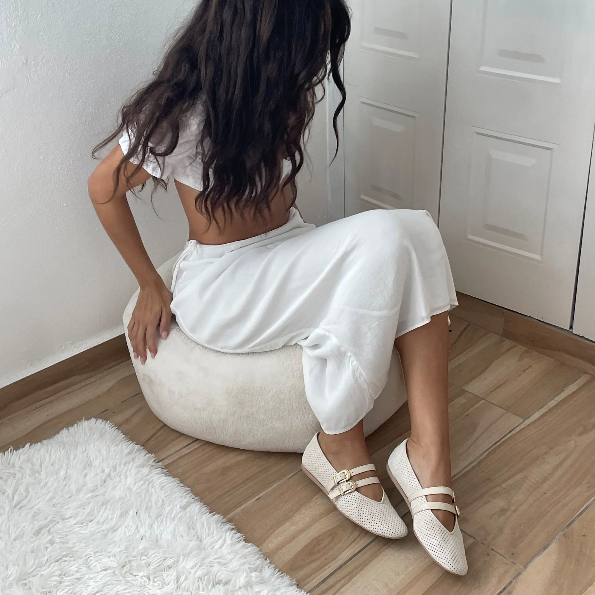 Slip On Storm Sky BAYLEE BALLET FLATS BONE PERFORATED SUEDE