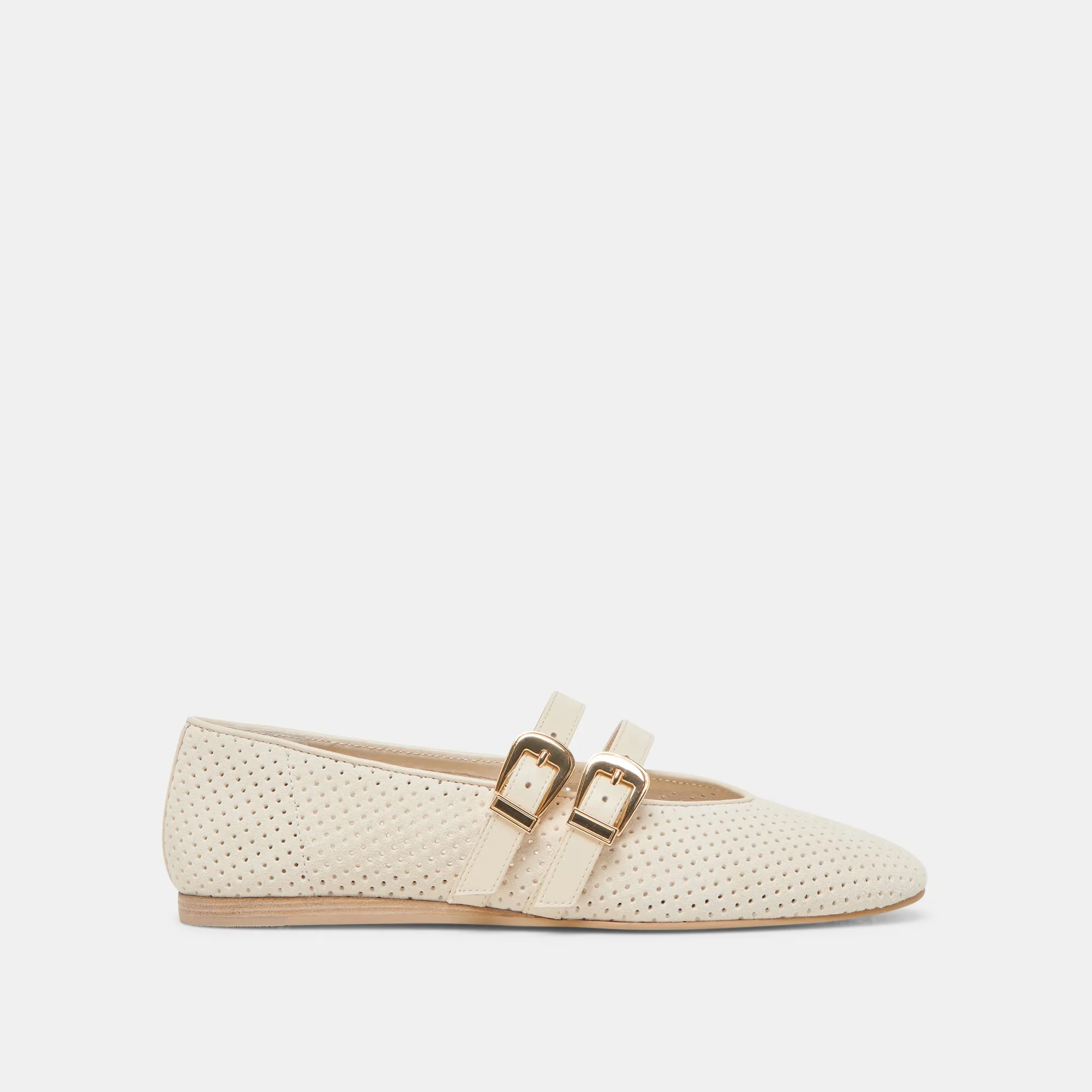 Peak View BAYLEE BALLET FLATS BONE PERFORATED SUEDE