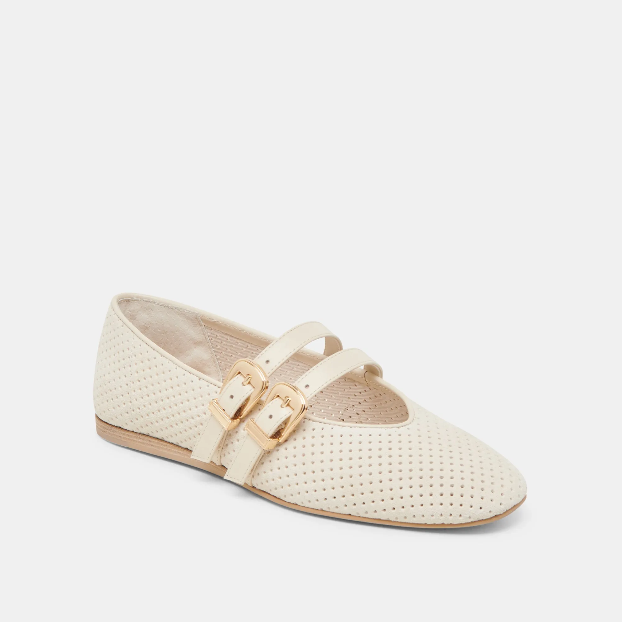 Main Street Cozy Fit BAYLEE BALLET FLATS BONE PERFORATED SUEDE