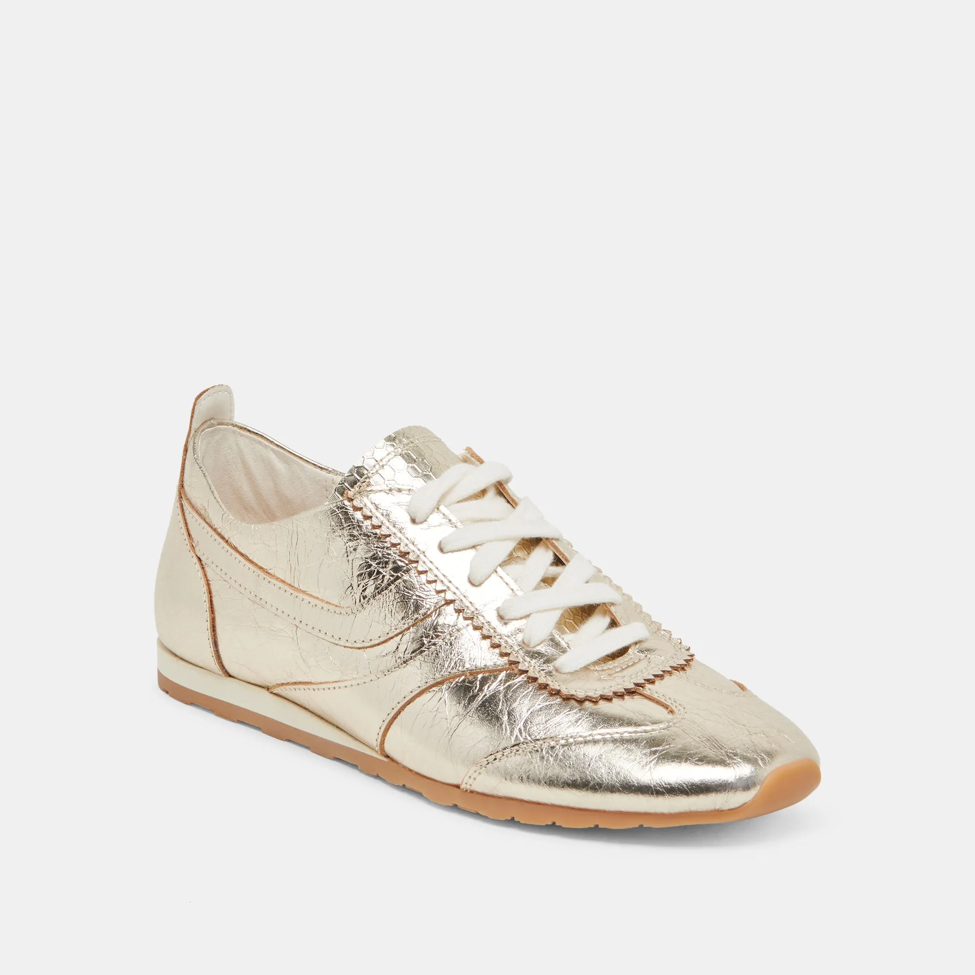 DELANY SNEAKERS LIGHT GOLD CRINKLE PATENT Metallic Trim Total Fit
