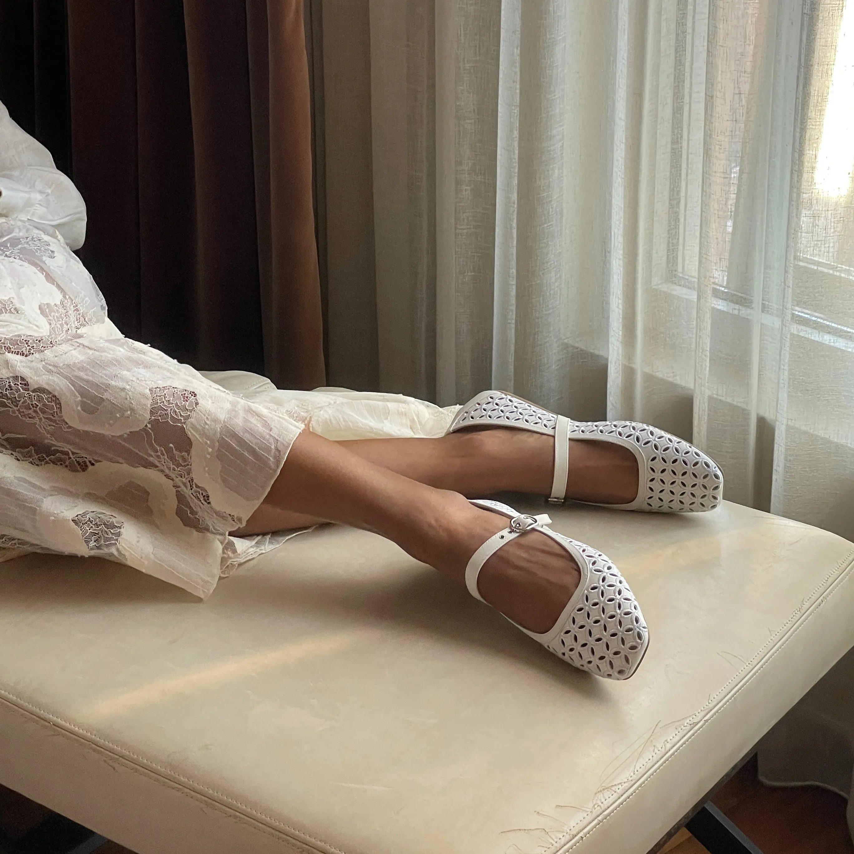 RODNI EYELET PERF BALLET FLATS TRUE WHITE LEATHER Charity Mood On-Trend Design