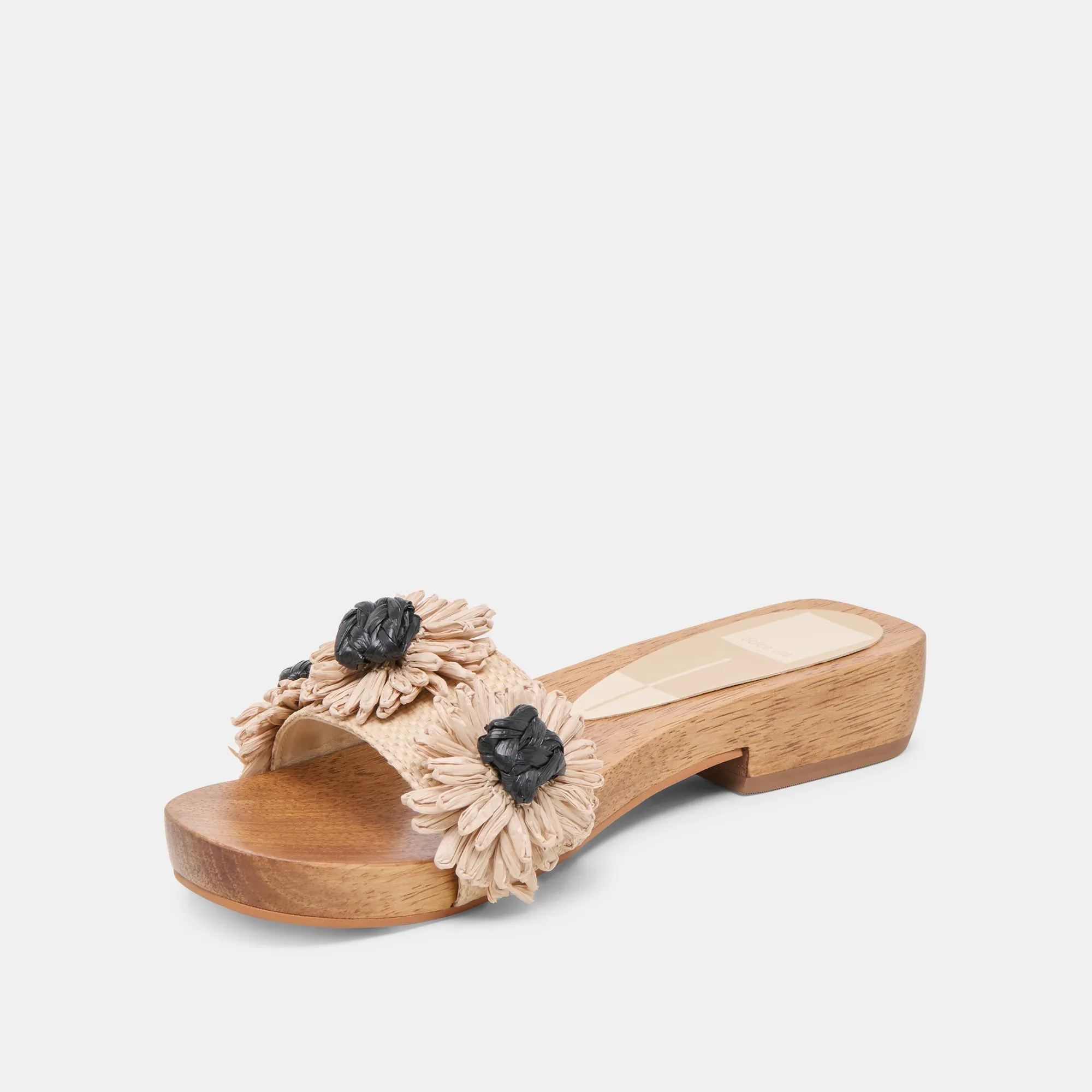 ARIENA SANDALS BLACK NATURAL FLORAL RAFFIA Slip-On Comfort