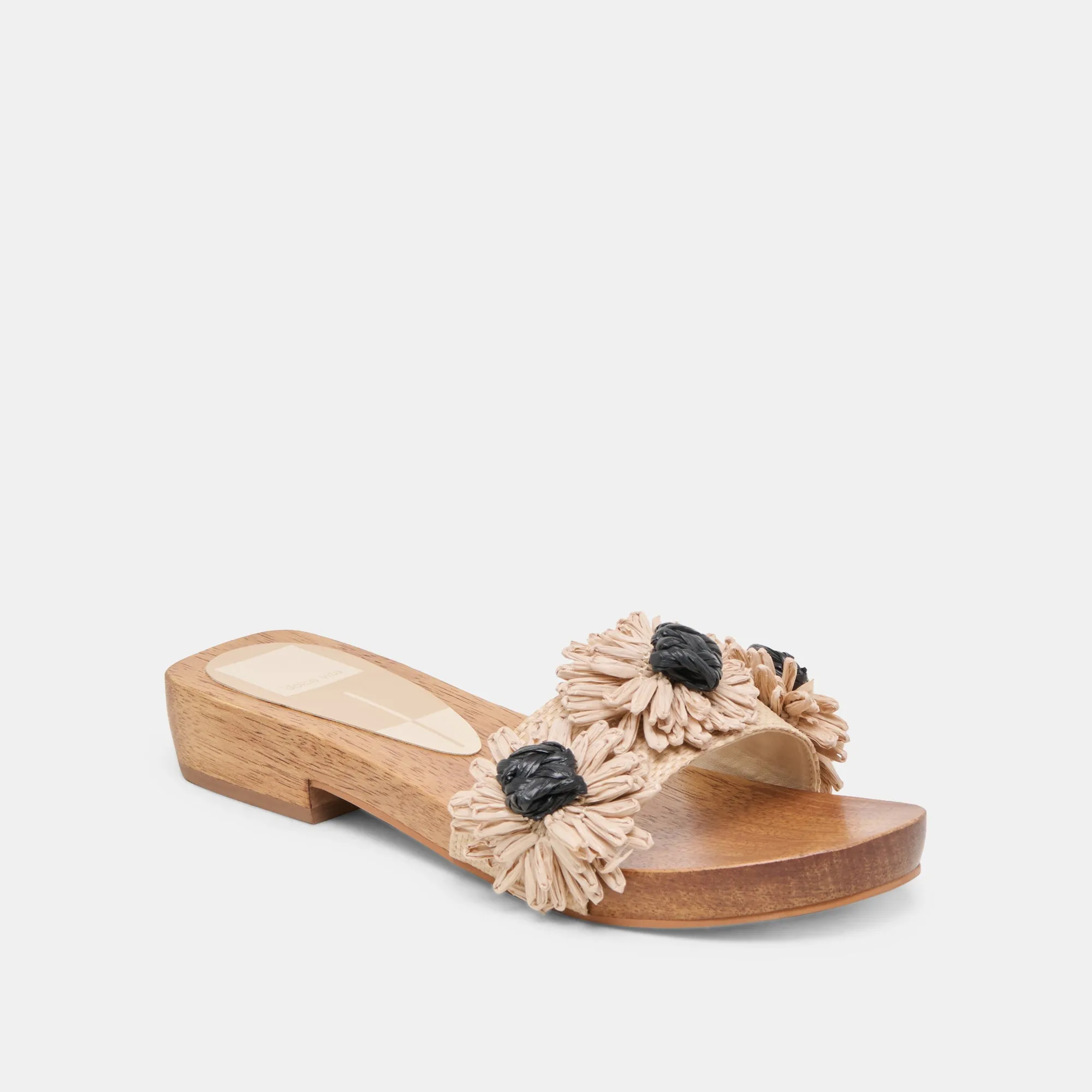 Durable And Comfortable ARIENA SANDALS BLACK NATURAL FLORAL RAFFIA
