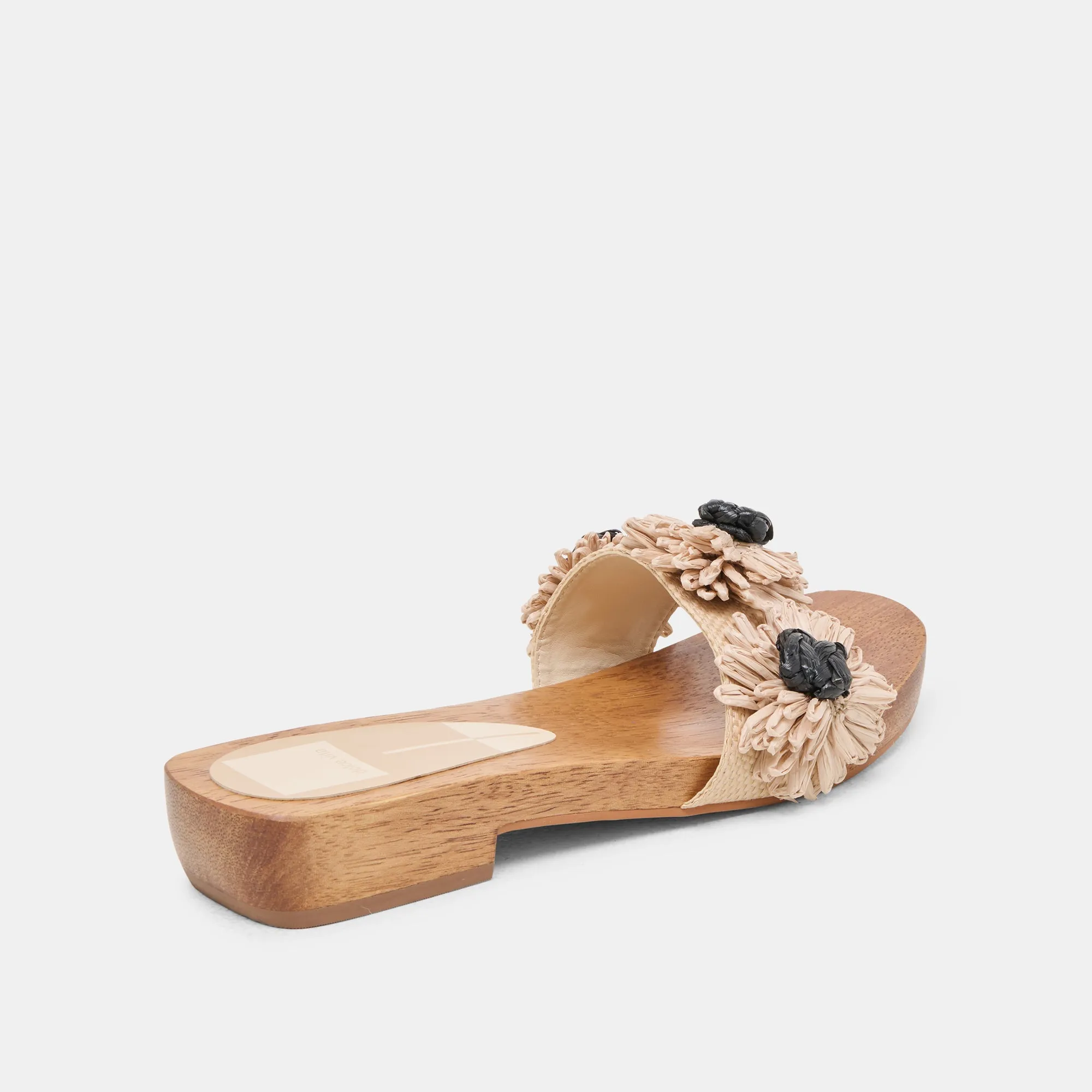 Everyday Walking Shoes ARIENA SANDALS BLACK NATURAL FLORAL RAFFIA