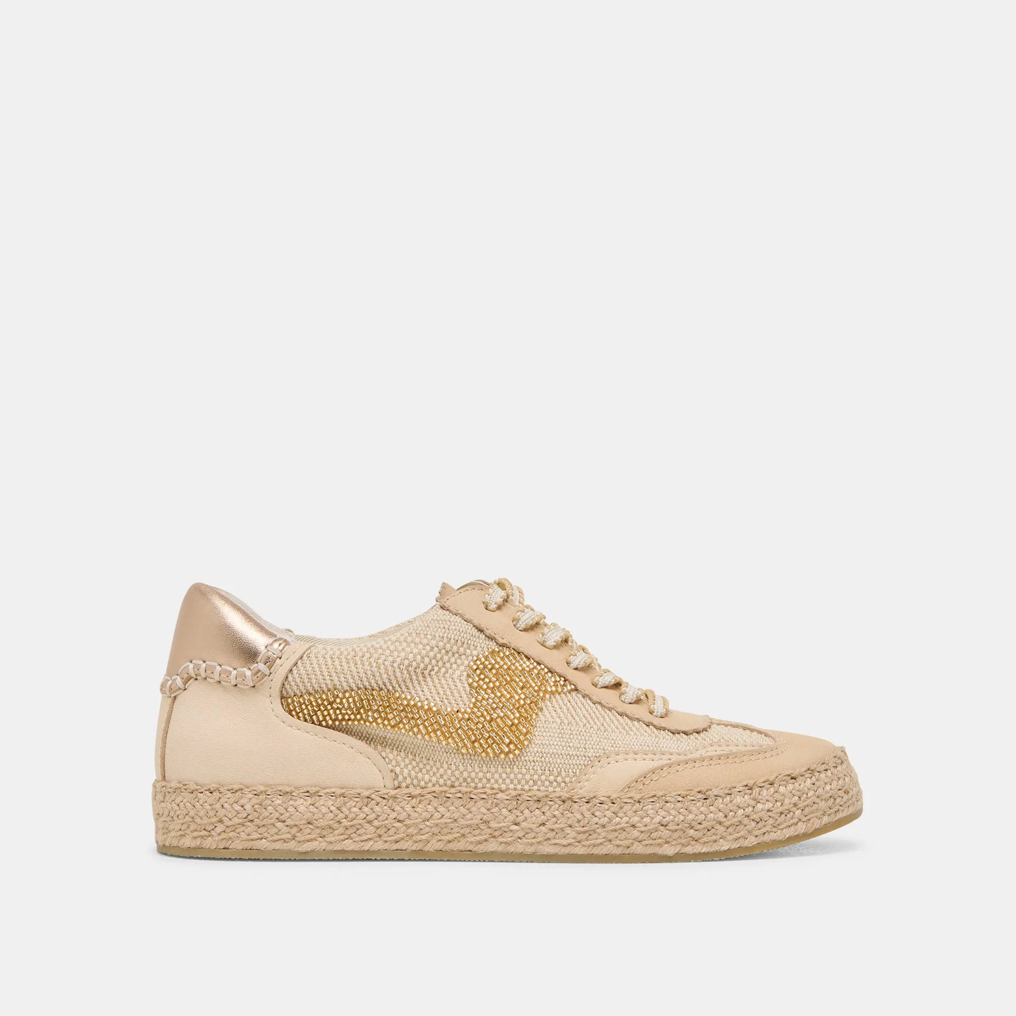 Energy Powered Aerodynamic Form NOTICE ESPADRILLE BEAD SNEAKERS GOLD MULTI BURLAP