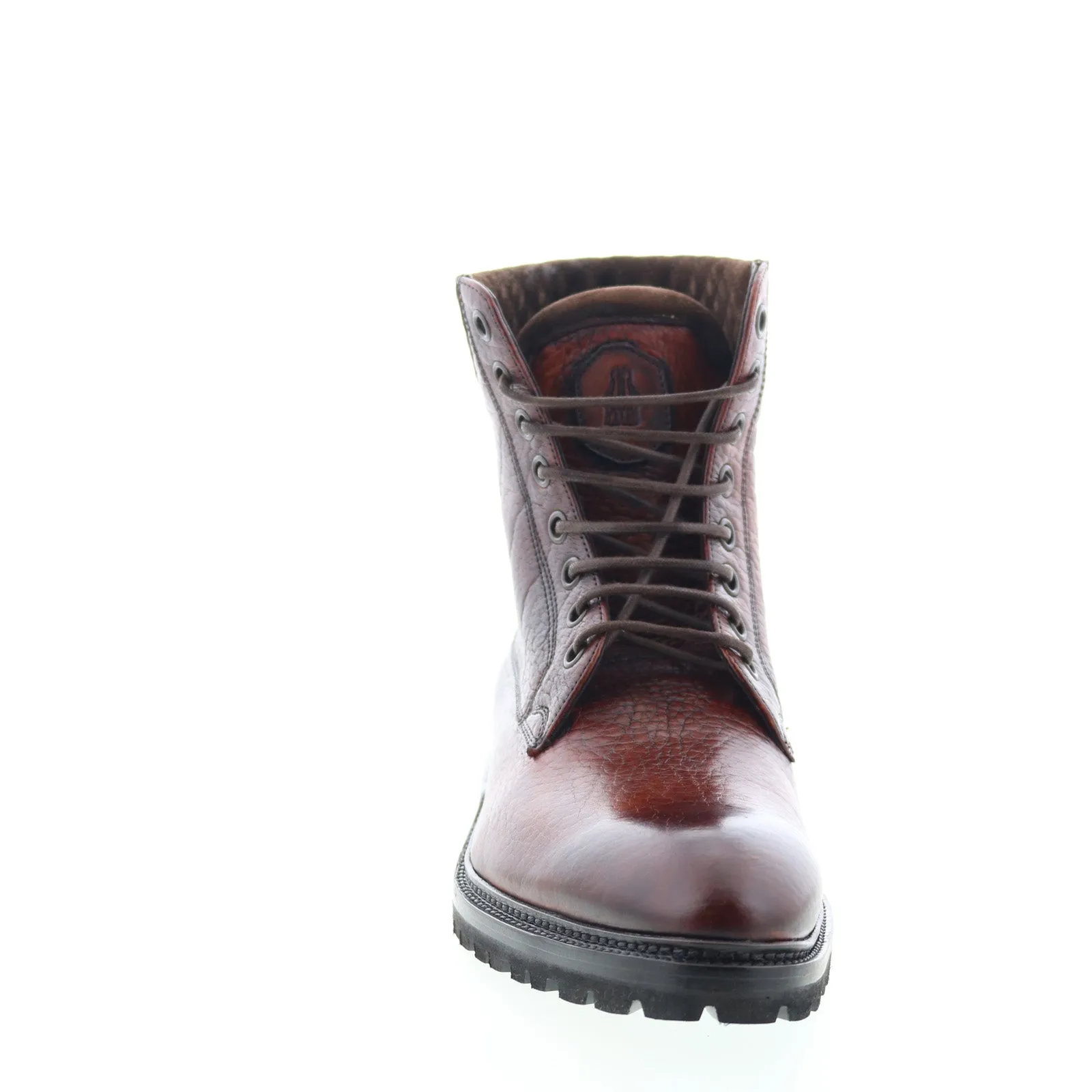 Patterned Surface Di Bianco Torino Bisonte Mens Brown Leather Lace Up Casual Dress Boots