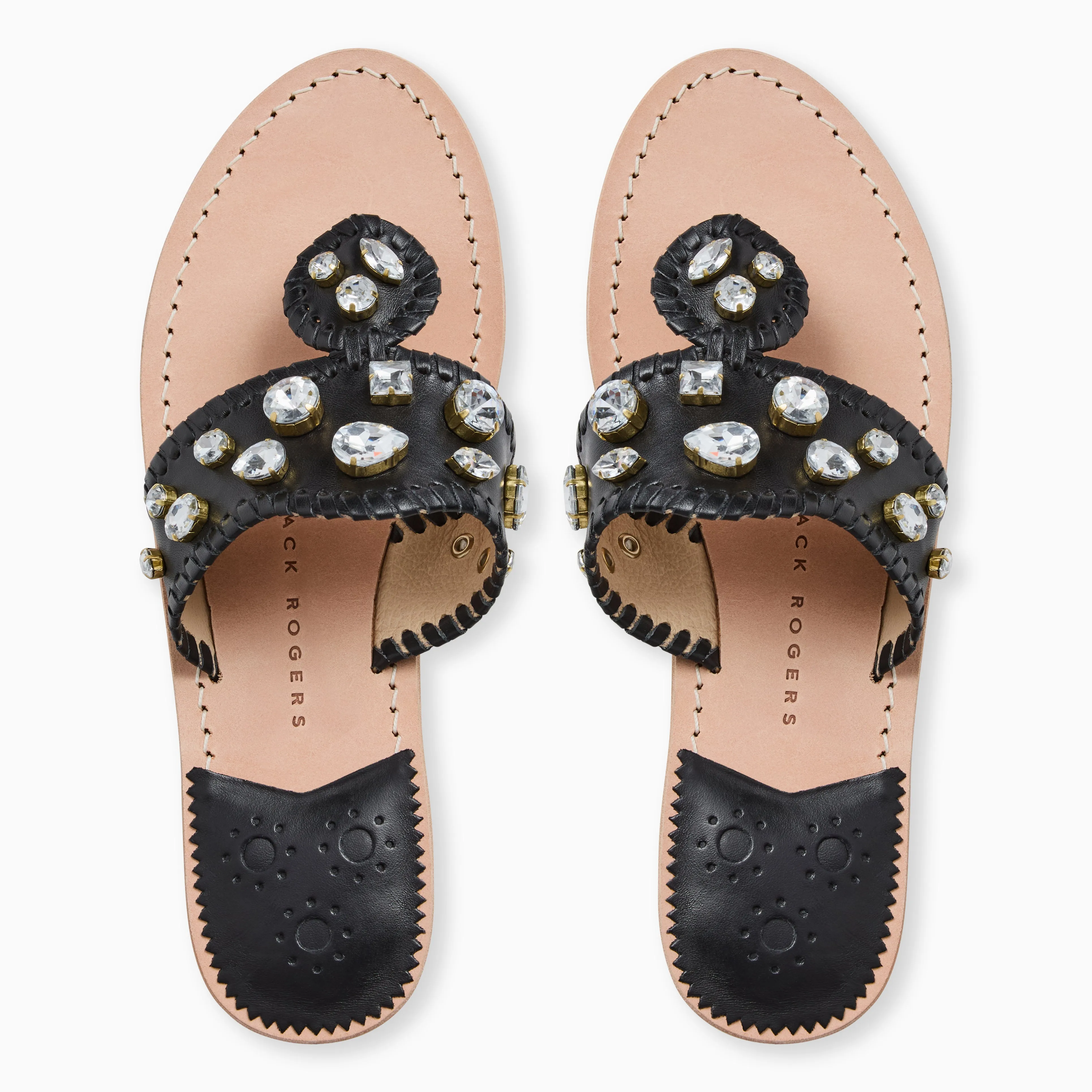Jacks Jeweled Leather Flat Sandal High Arch Stud Cool