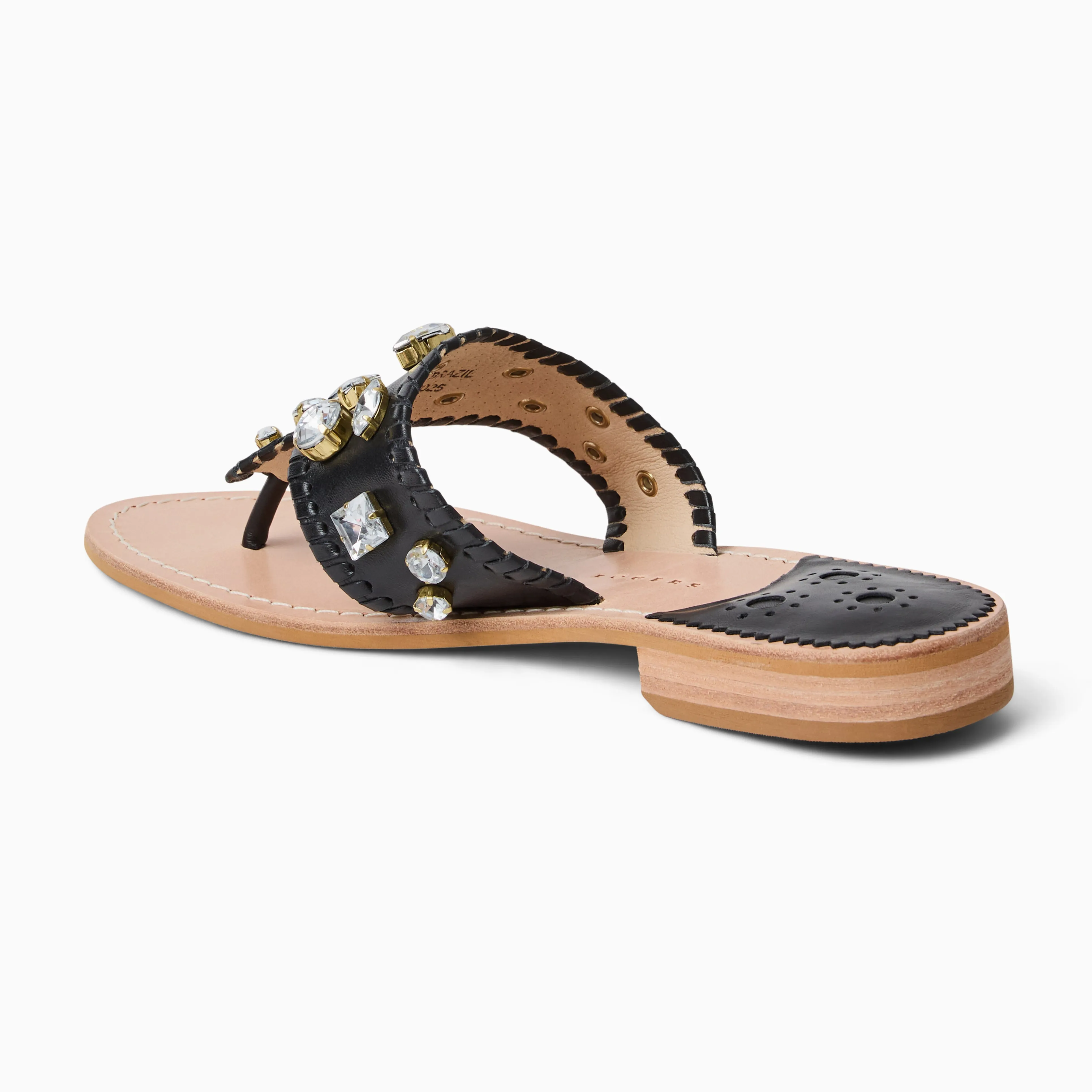 Jacks Jeweled Leather Flat Sandal Padded collar Clear Glow