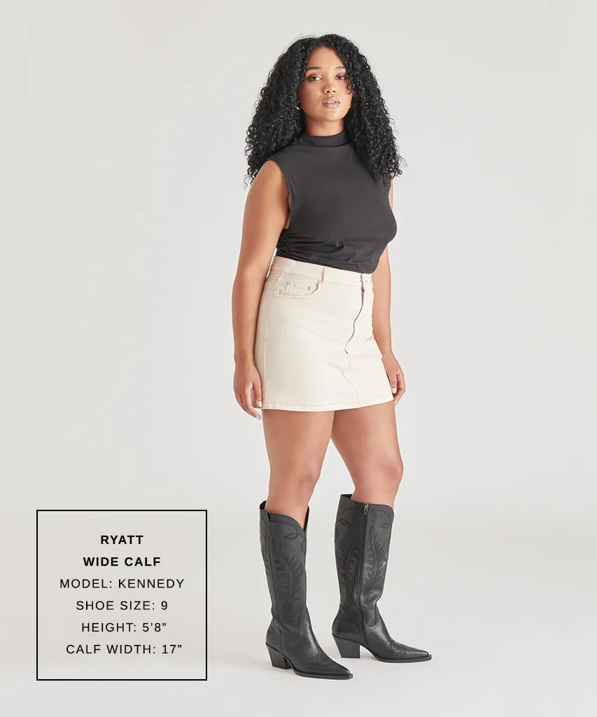 RYATT WIDE CALF BOOTS BLACK LEATHER Rainy Day All-Weather Design.