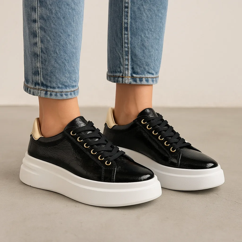 TAMARA LONDON BAILEY BLACK PAT GOLD most stylish low-top