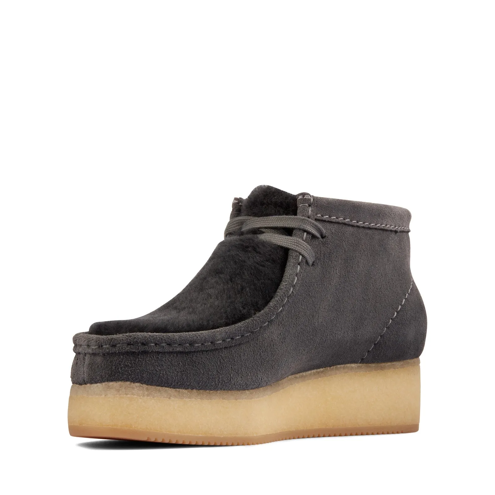 Clarks Wallabee Wedge 26163280 Womens Gray Suede Lace Up Chukkas Boots Utility Style