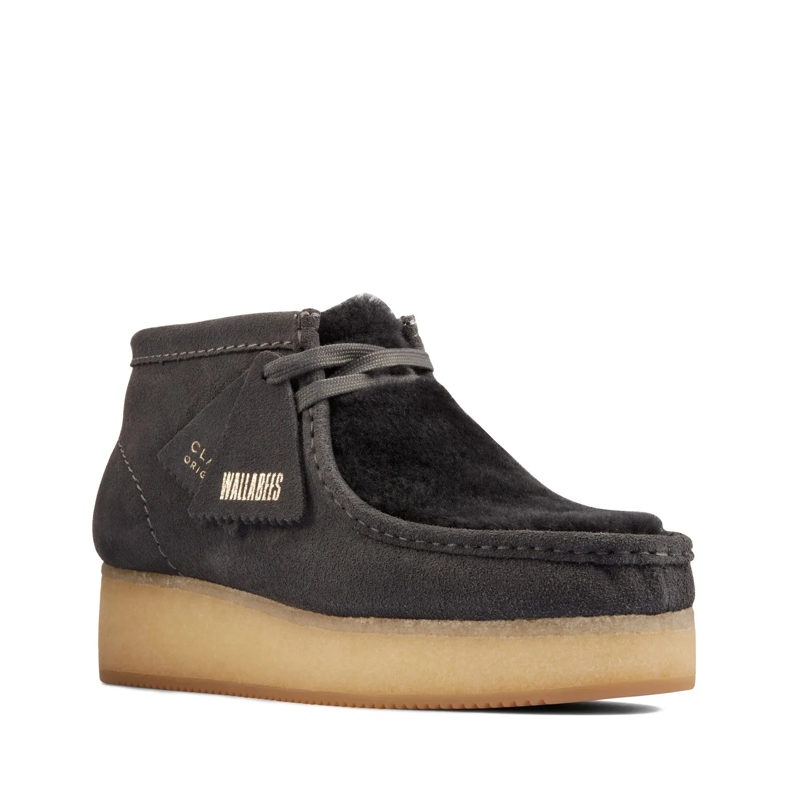 sweat-wicking Comfortable Straps Clarks Wallabee Wedge 26163280 Womens Gray Suede Lace Up Chukkas Boots
