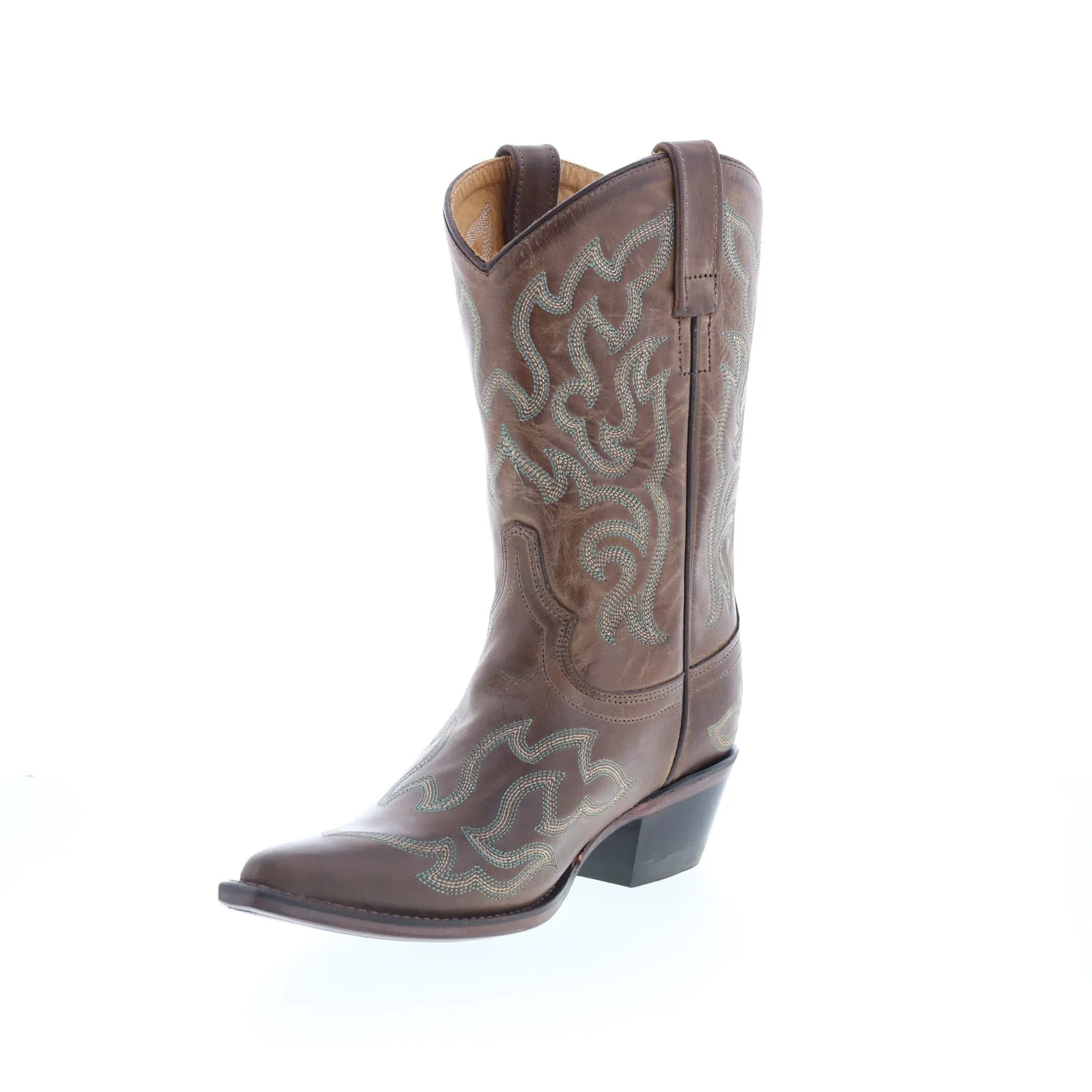 Jama Old West 18051 Womens Brown Leather Slip On Cowboy Western Boots Quick Move Casual Look
