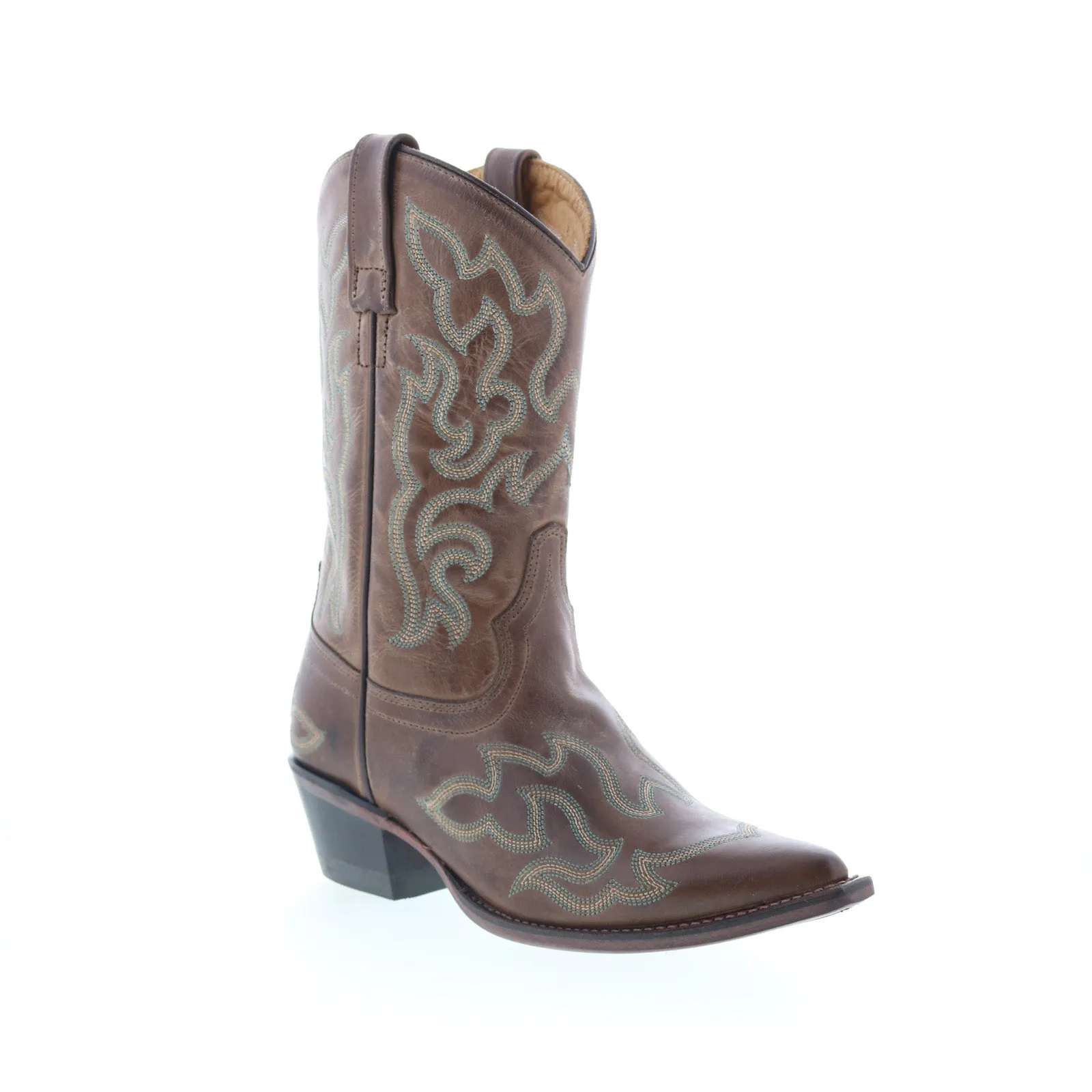 Jama Old West 18051 Womens Brown Leather Slip On Cowboy Western Boots Day To Night All Season