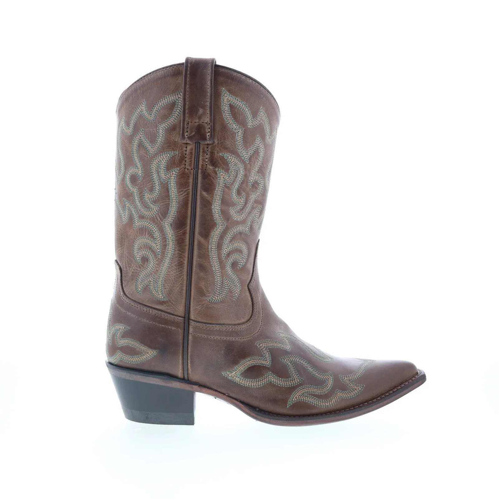 Jama Old West 18051 Womens Brown Leather Slip On Cowboy Western Boots Rugged Design Long distance