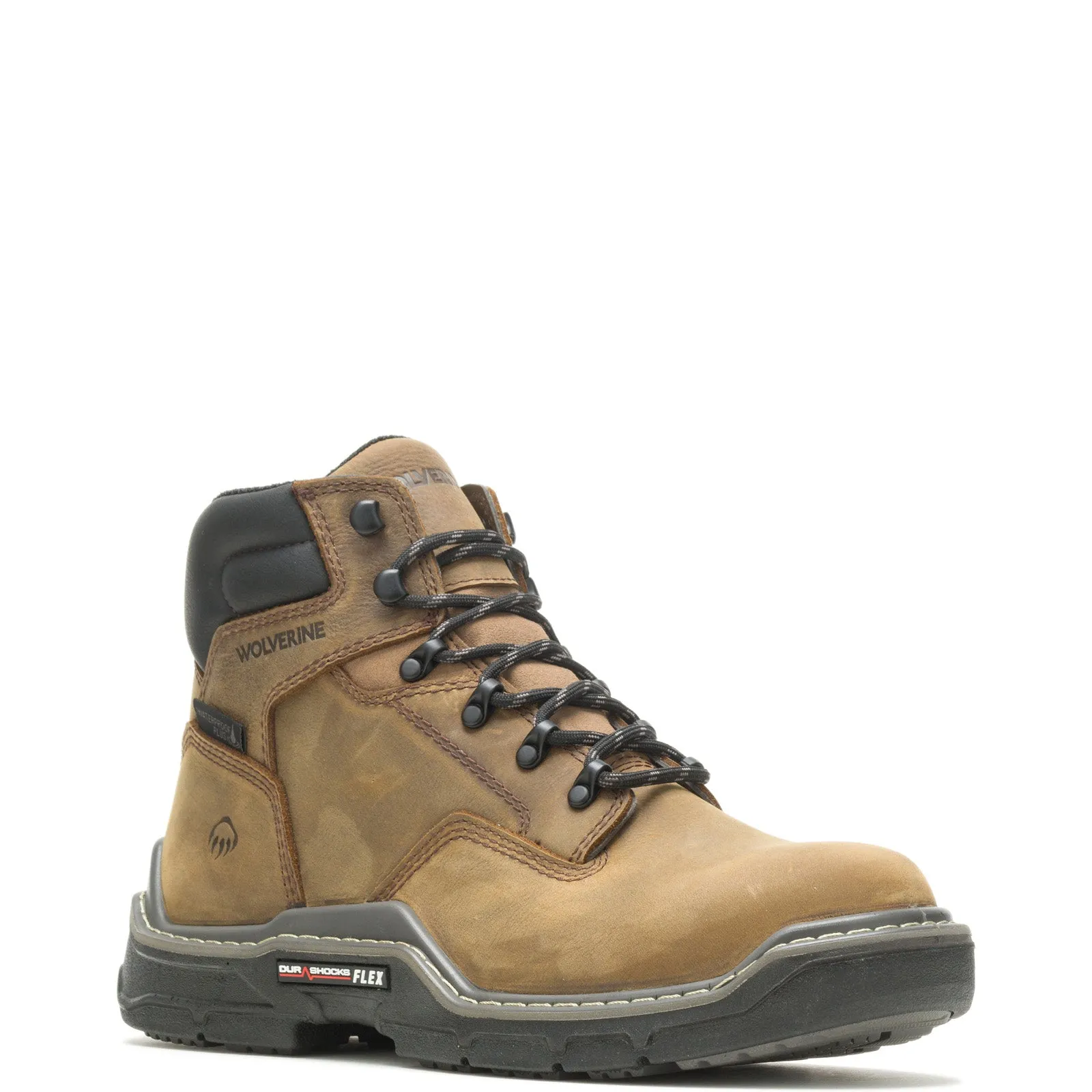 Wolverine Raider DuraShocks Waterproof CarbonMax 6" Mens Brown Work Boots Classic Comfort Comfortable Touch