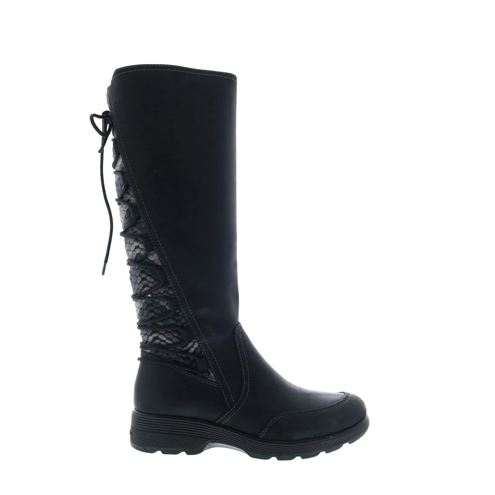 Dry Interior Bionica Epping BI0004101 Womens Black Leather Lace Up Knee High Boots