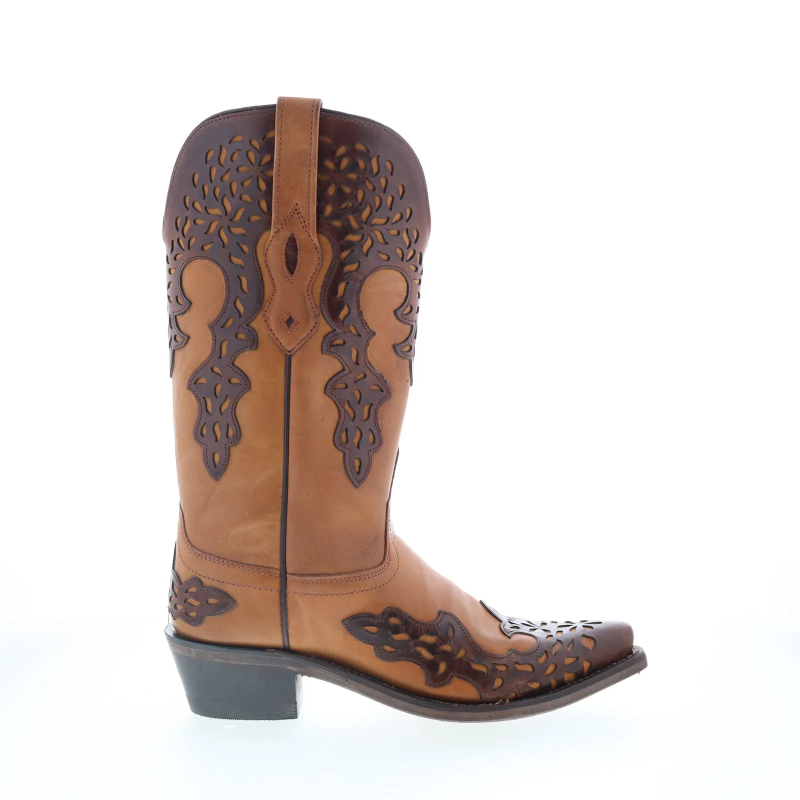 All Purpose Jama Old West LF1539 Womens Brown Leather Slip On Cowboy Western Boots