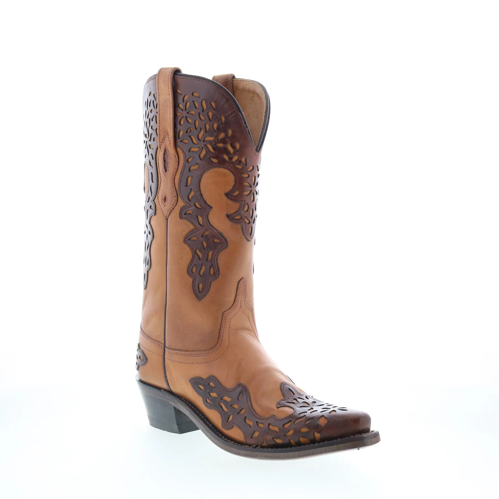 Rugged Design Jama Old West LF1539 Womens Brown Leather Slip On Cowboy Western Boots