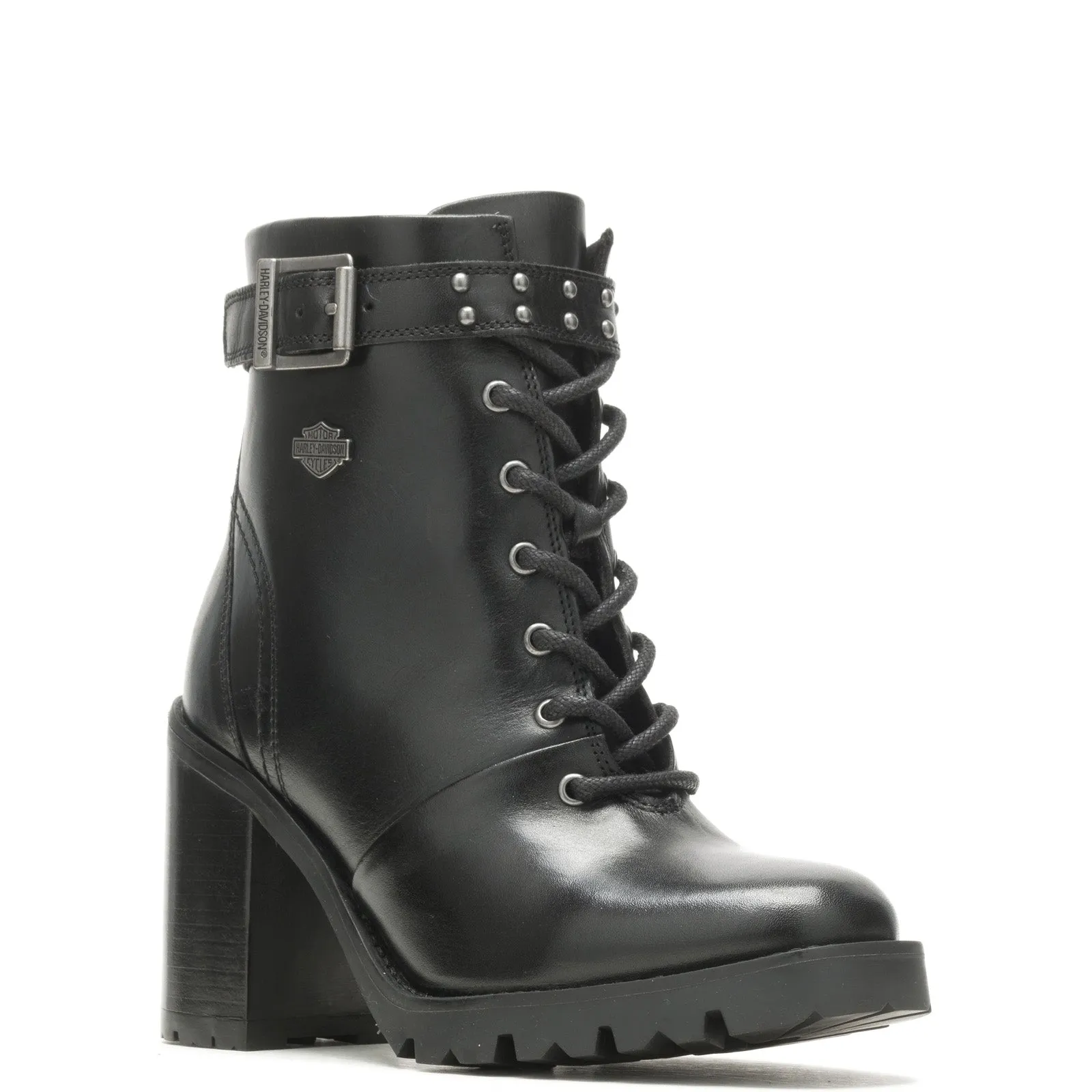 Chelsea Design Graduate Harley-Davidson Adina Lace D84729 Womens Black Leather Motorcycle Boots