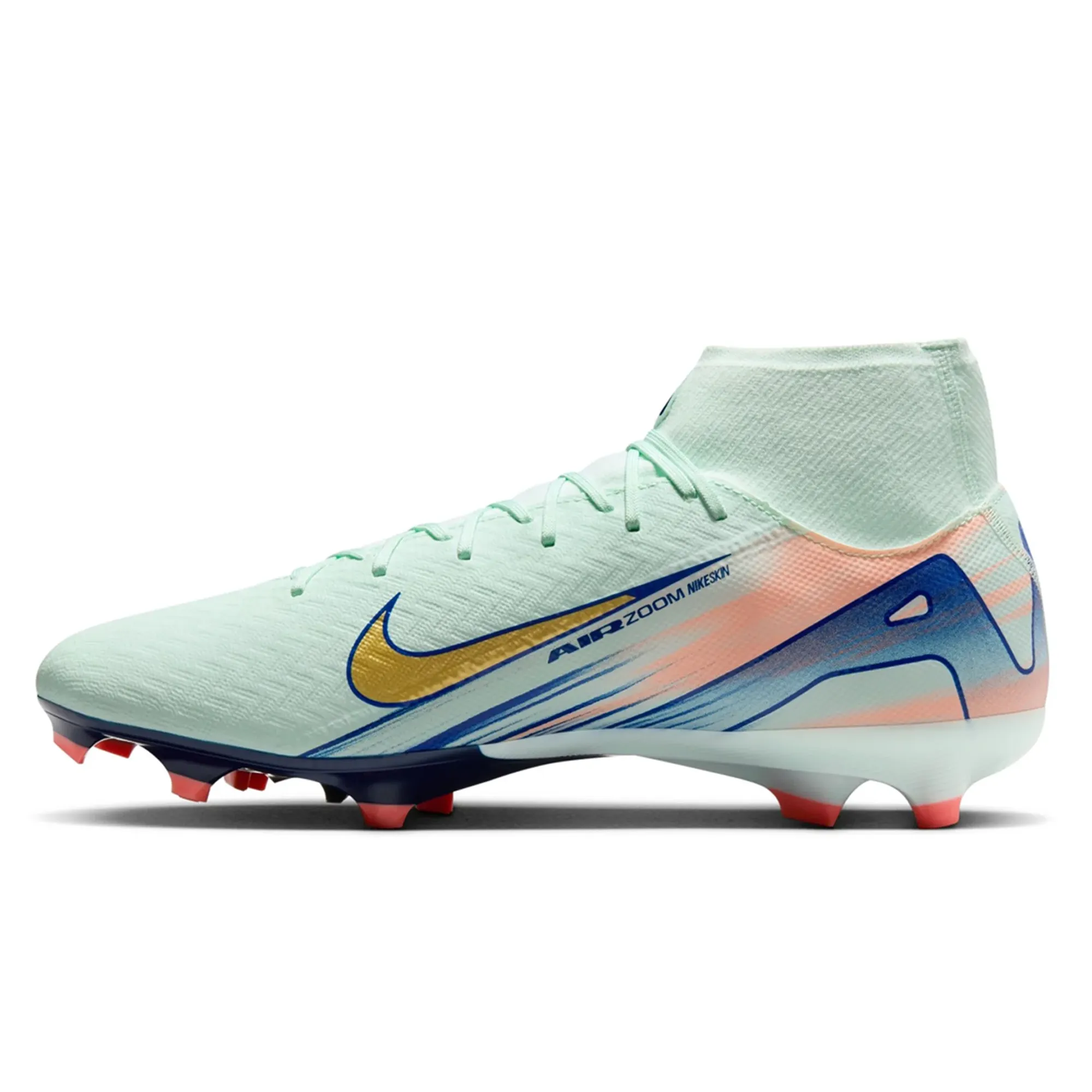 Game Motion Kick Strength Nike Superfly 10 Academy MDS FG Soccer Cleats (Barely Green/Metallic Gold Coin)