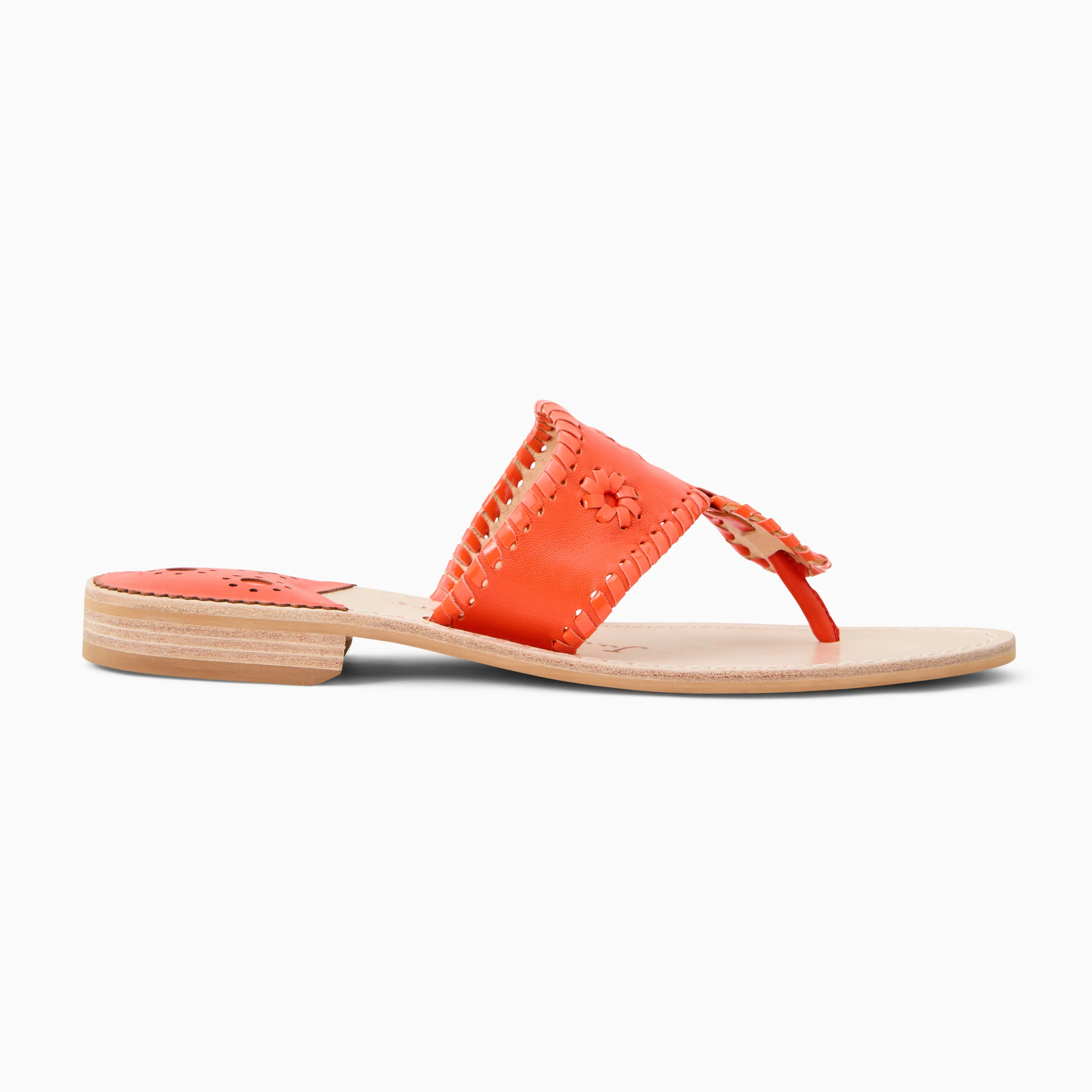 Jacks Leather Flat Sandal Black Edge Breathable