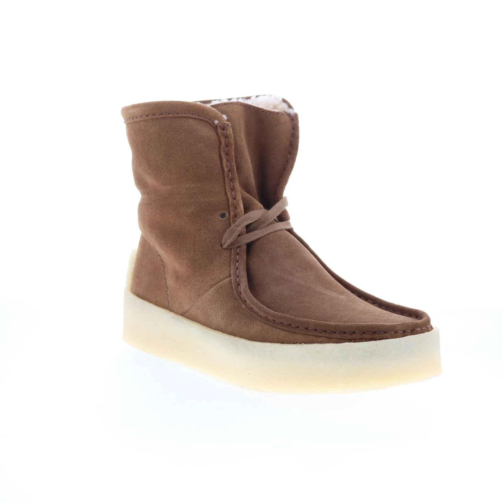 No Laces Clarks Wallabee Cup HI 26174015 Womens Brown Suede Casual Dress Boots