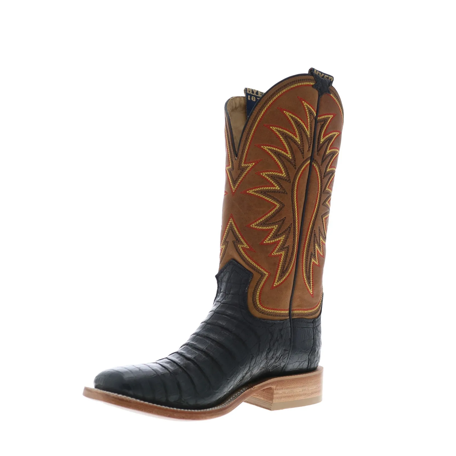Adjustable buckle natural materials Hyer Big Bow 13" HM11006 Mens Black Caiman Leather Western Cowboy Boots