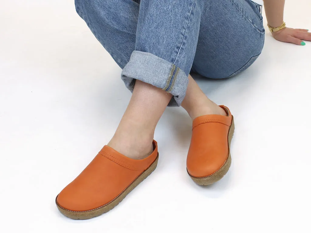 Haflinger Leather Clogs Travel Orange Wide Base