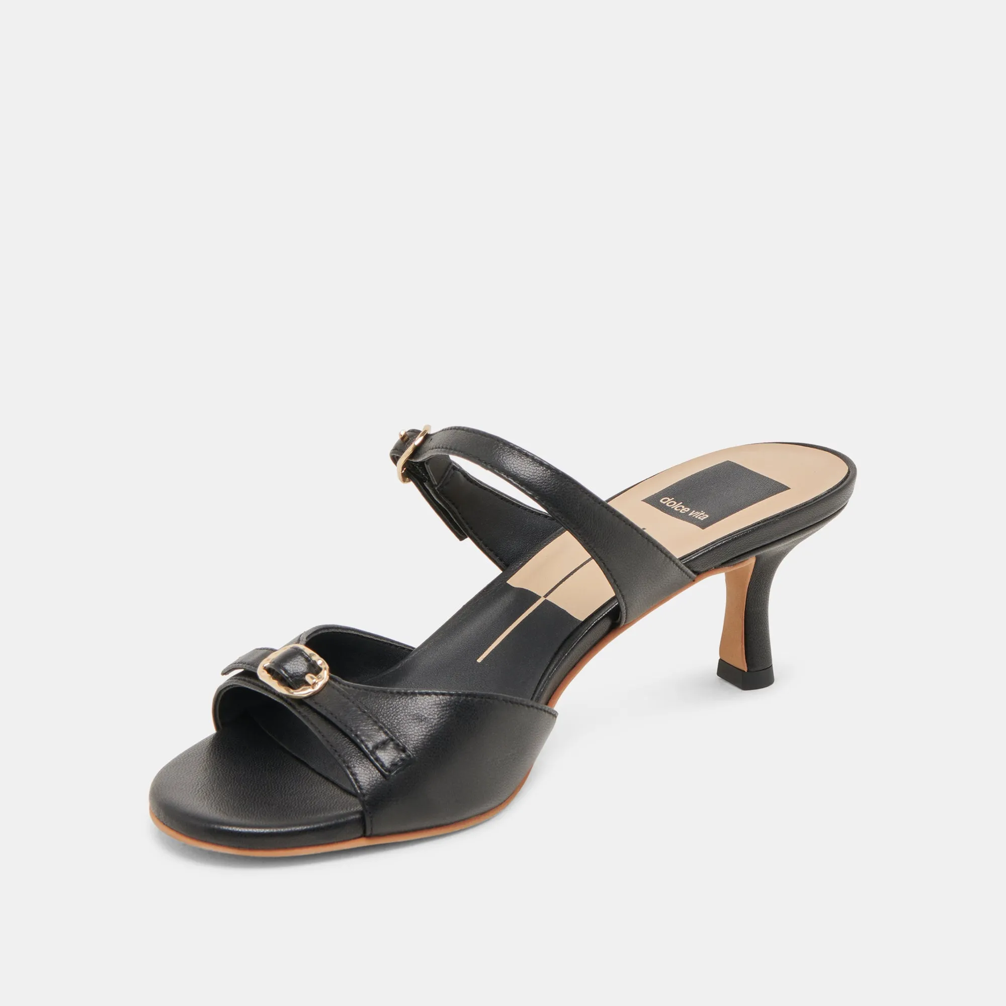 LORALI HEELS BLACK LEATHER Comfortable Sandals