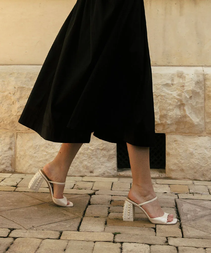 JEMMY PEARL HEELS VANILLA SILK Black Tie Event Heels Bejeweled Heels