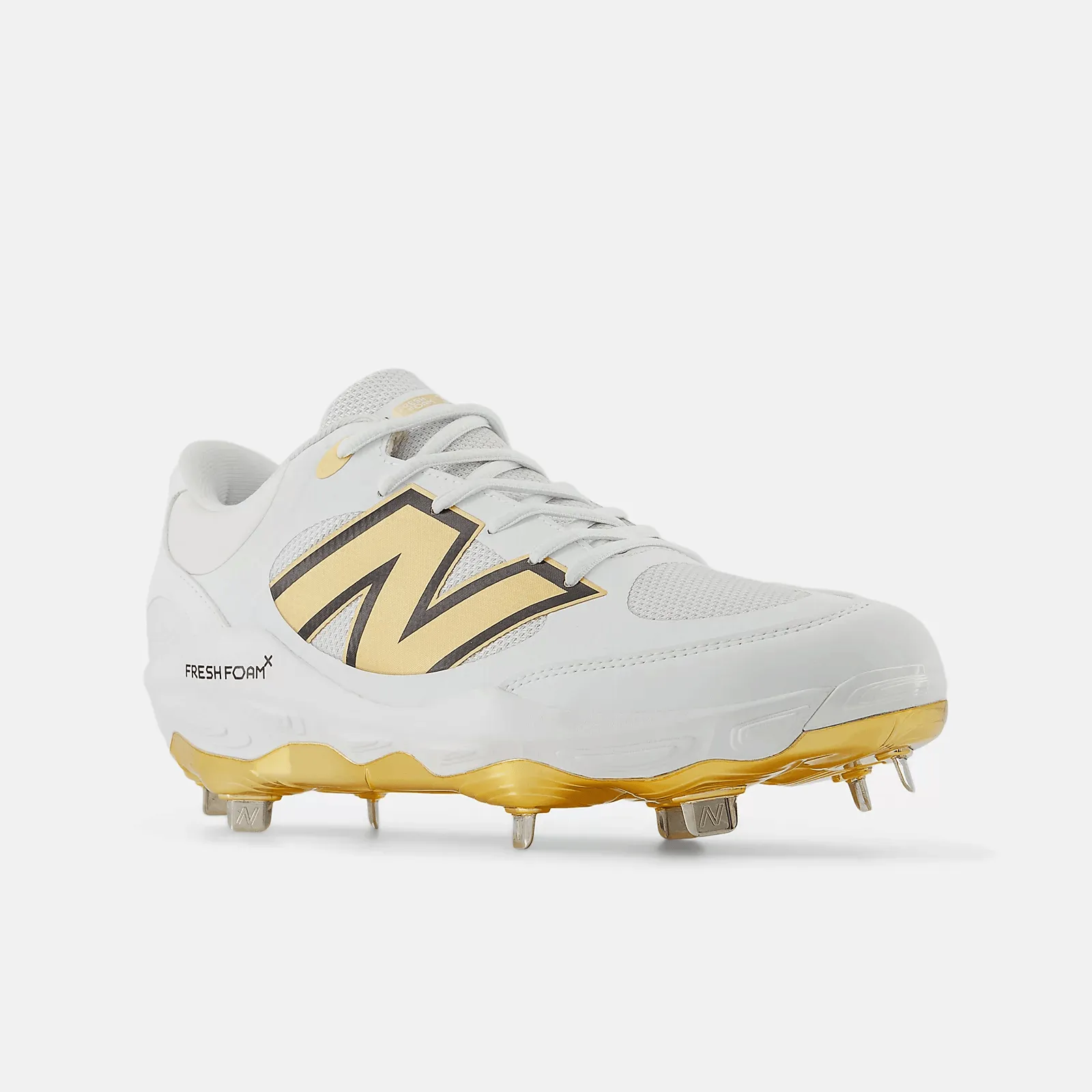 New Balance Men's Fresh Foam X 3000 v7 Metal Baseball Cleats - White/Gold - L3000GS7 Lightweight Ease