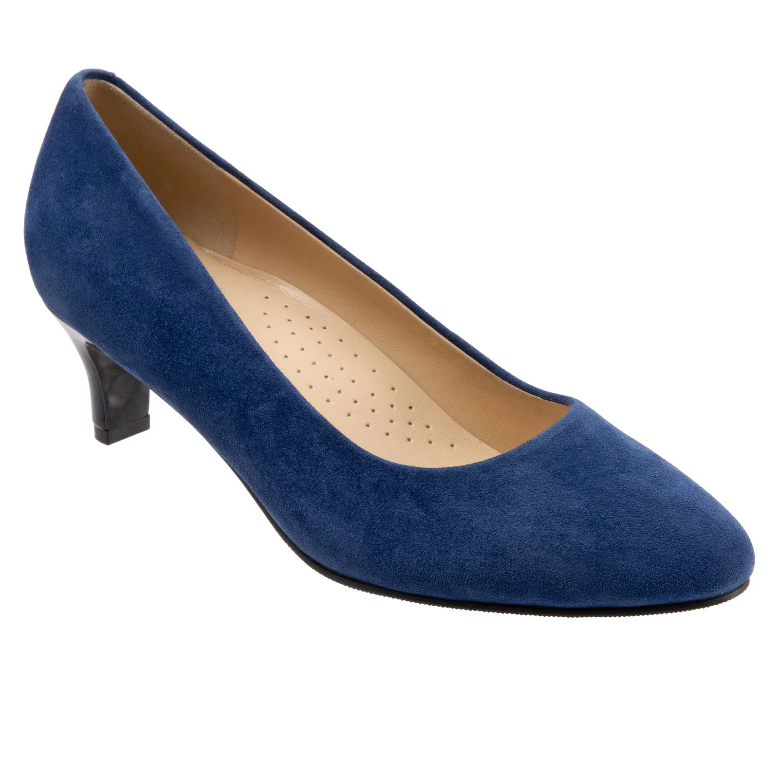 Floral Embellished Heels Trotters Fab T1905-405 Womens Blue Leather Slip On Pumps Heels Shoes