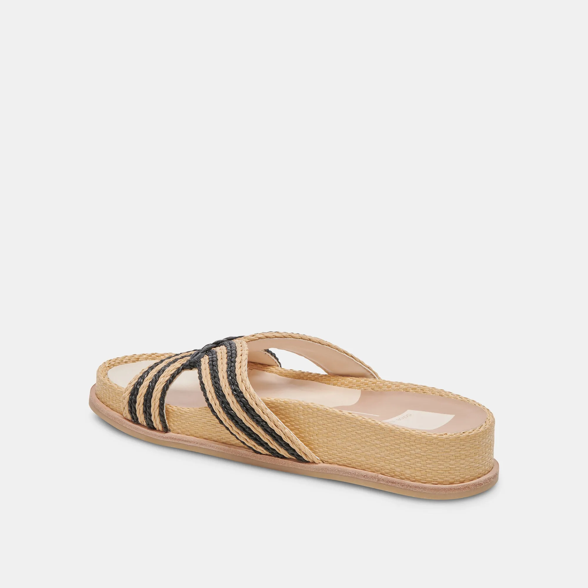 SELDA SANDALS NATURAL BLACK RAFFIA Easy Lock Walking-Friendly Shoes