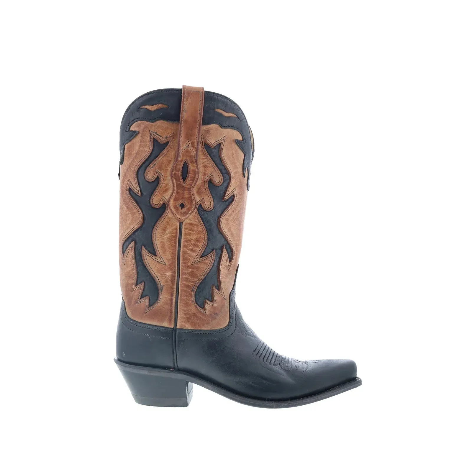 Jama Old West LF1531 Womens Black Leather Slip On Cowboy Western Boots No Tie Cushioned Fit