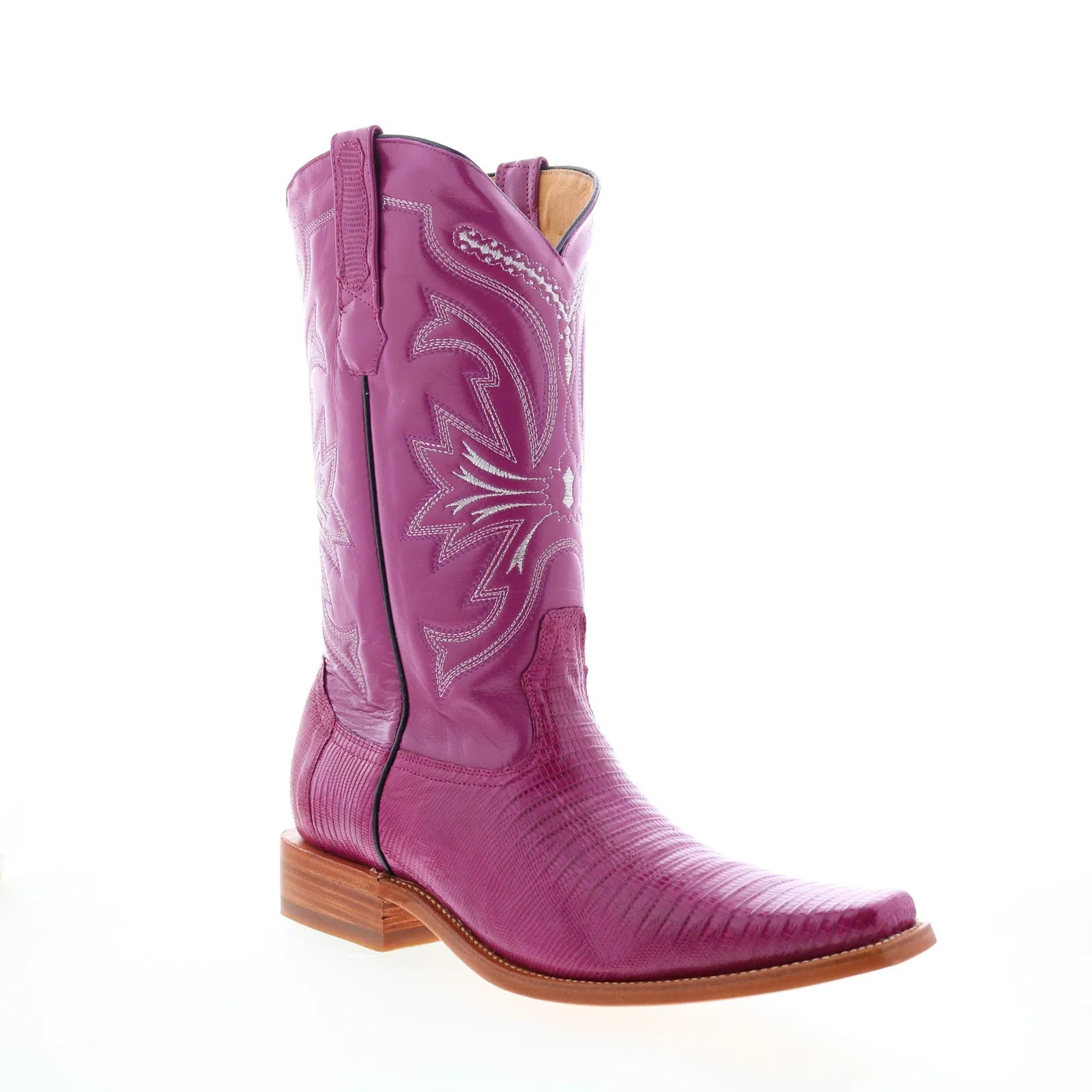 Los Altos Versace Square Toe Teju Lizard Mens Purple Wide Cowboy Western Boots Traction Sole