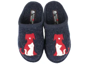 Molded Footbed Haflinger Slippers Flair Cat&Dog Blue