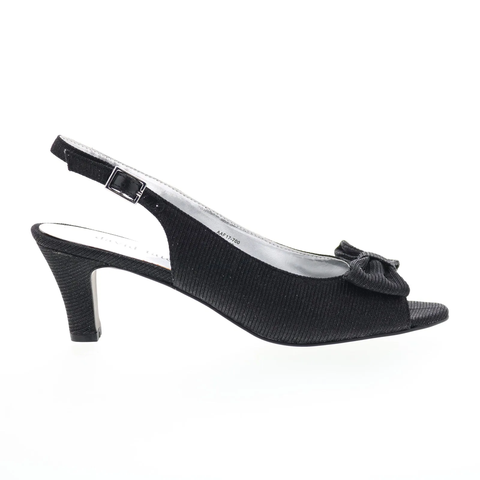 Wide fit David Tate Spirit Womens Black Canvas Hook & Loop Slingback Heels Shoes