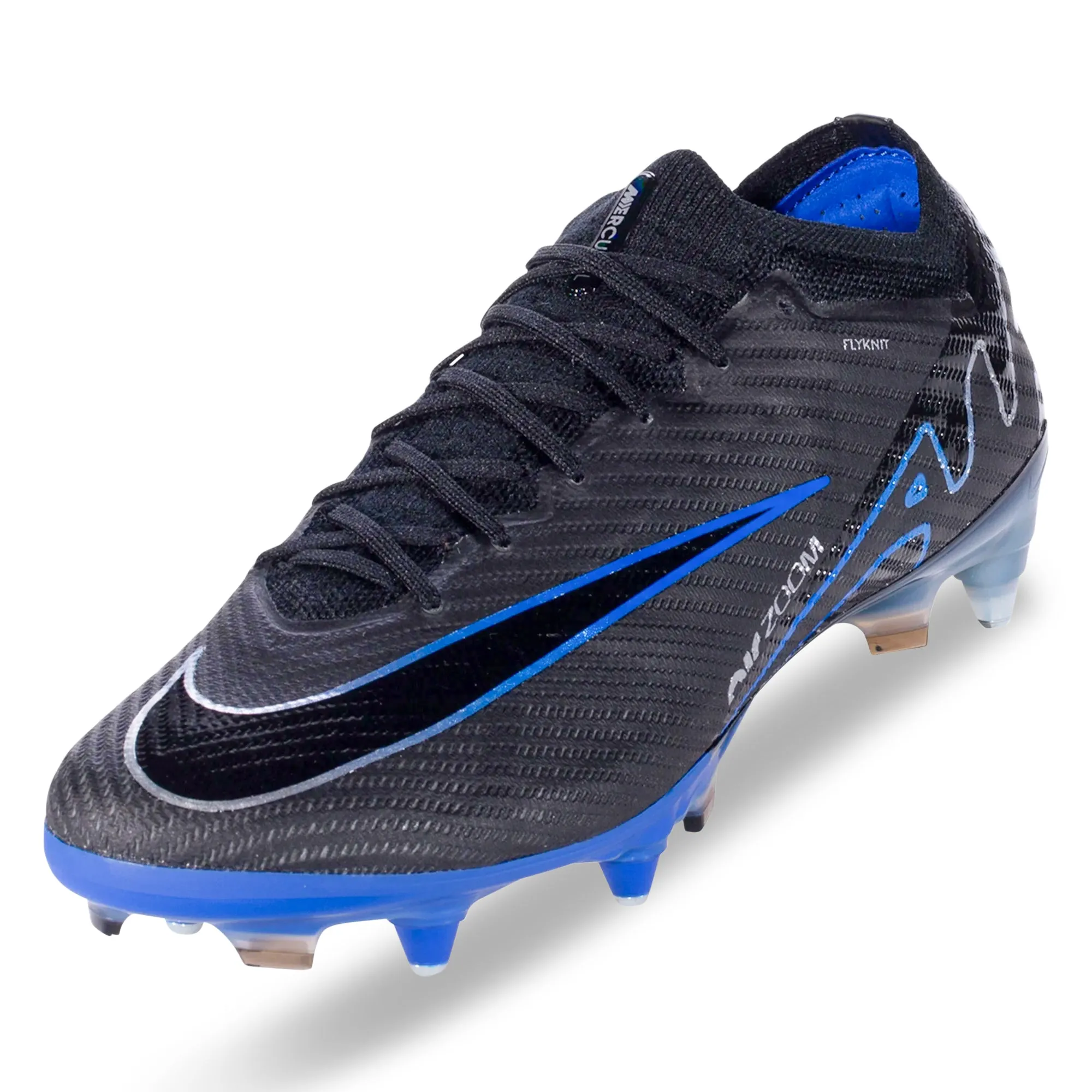 Performance Tools. Speed Action Nike Zoom Vapor 15 Elite Firm Ground Soccer Cleats (Black/Chrome-Hyper Royal)